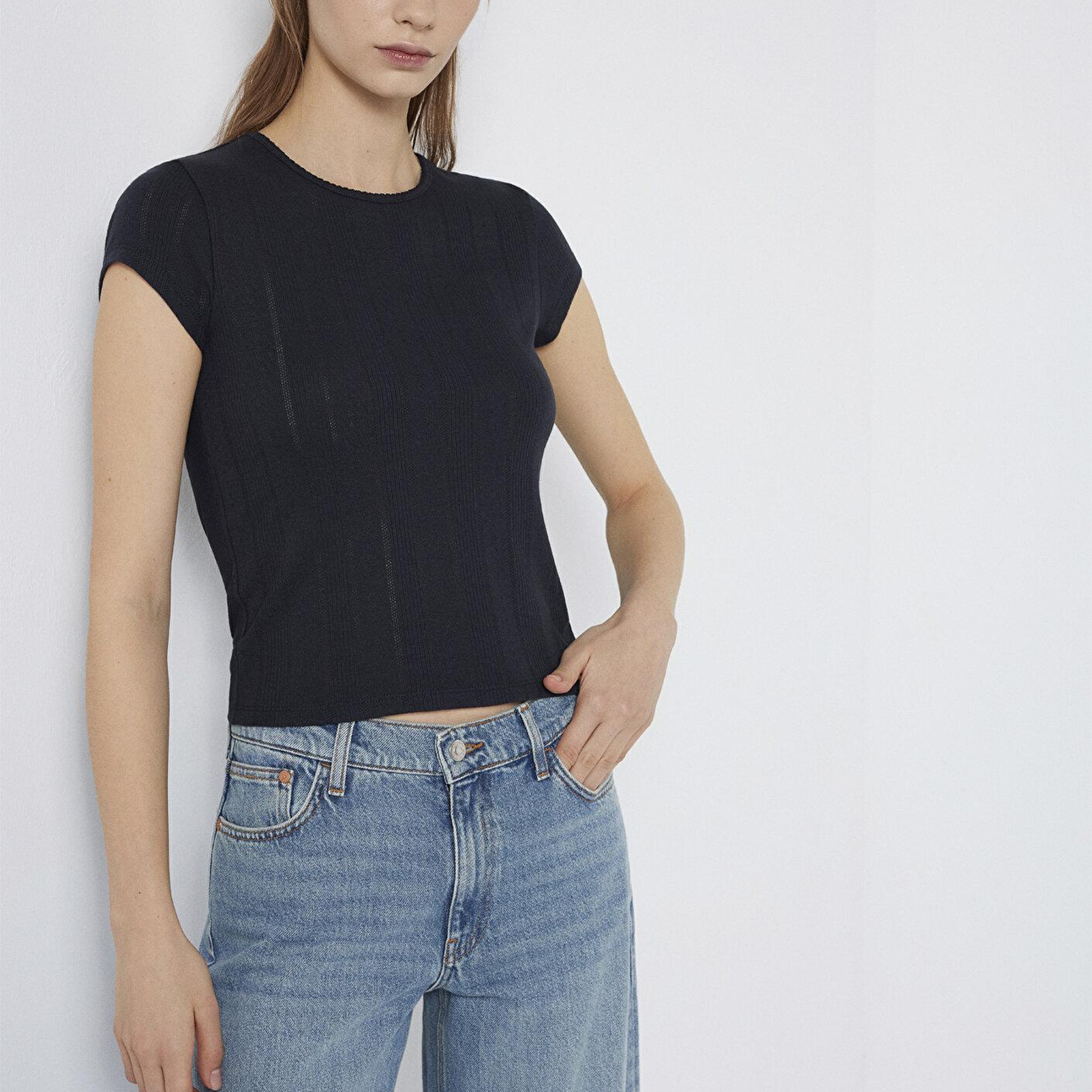 Mavi Lacivert Basic Tişört Fitted / Vücuda Oturan Kesim 1613808-70489