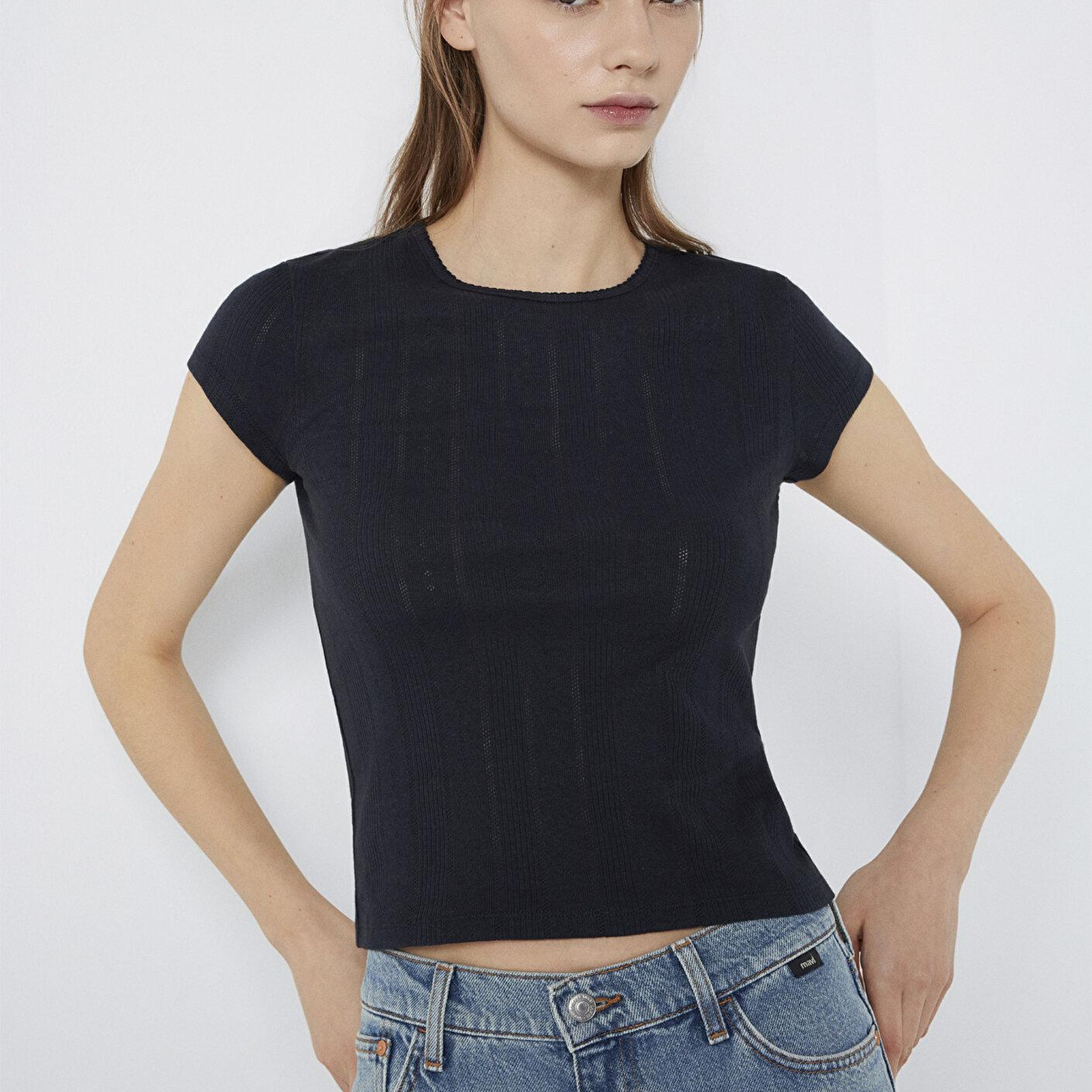 Mavi Lacivert Basic Tişört Fitted / Vücuda Oturan Kesim 1613808-70489