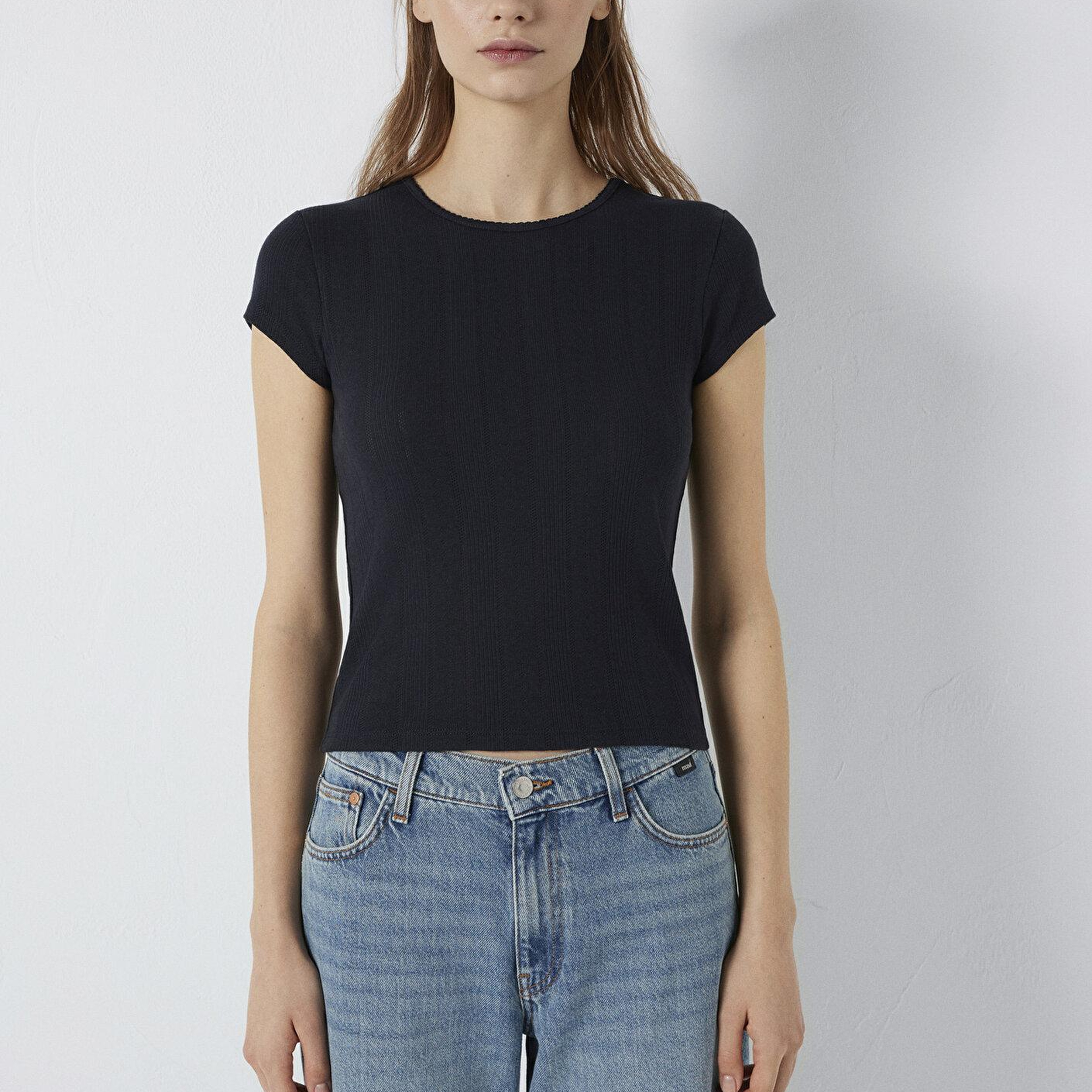 Mavi Lacivert Basic Tişört Fitted / Vücuda Oturan Kesim 1613808-70489