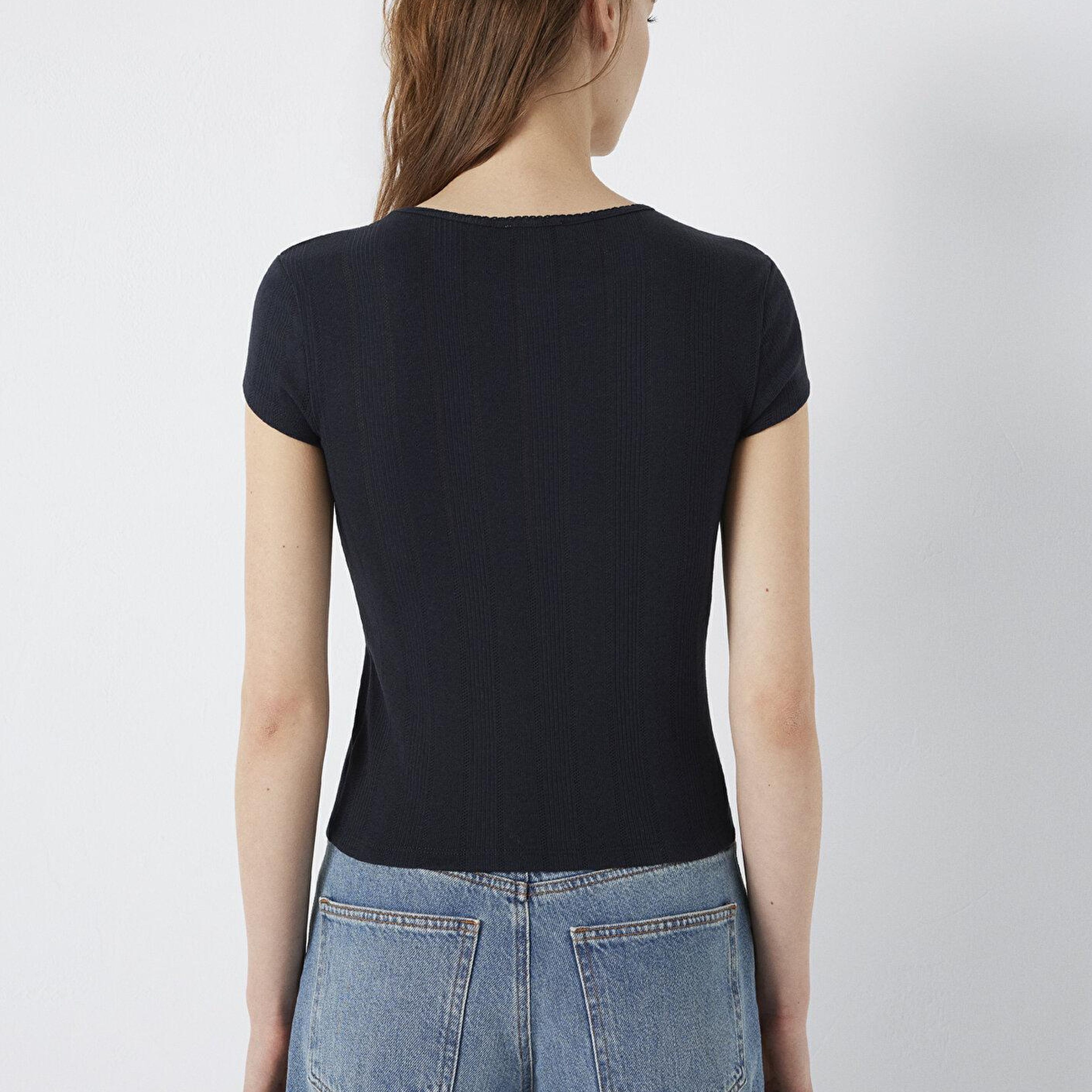 Mavi Lacivert Basic Tişört Fitted / Vücuda Oturan Kesim 1613808-70489