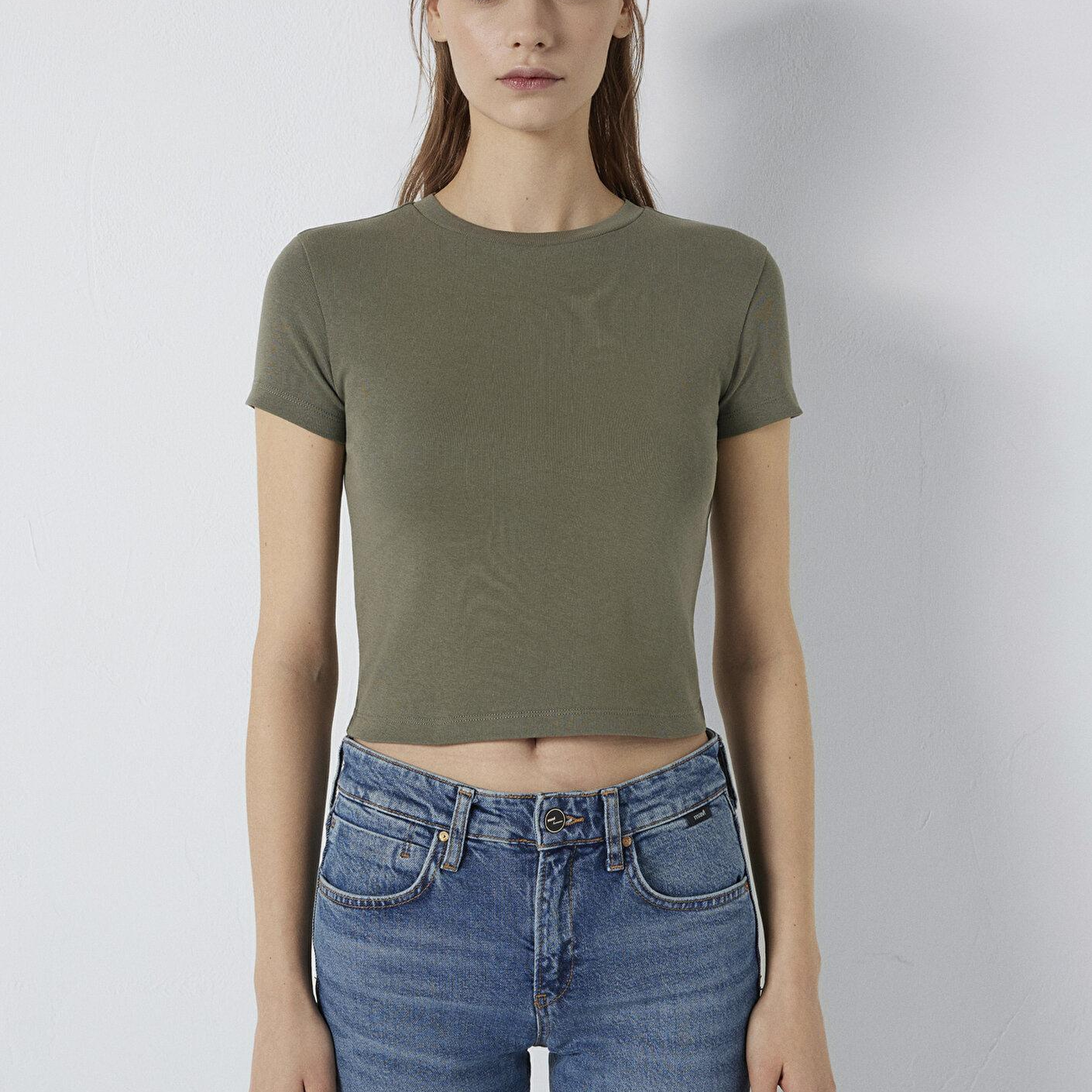 Mavi Yeşil Basic Crop Tişört Crop / Kısa Kesim 1600814-86961