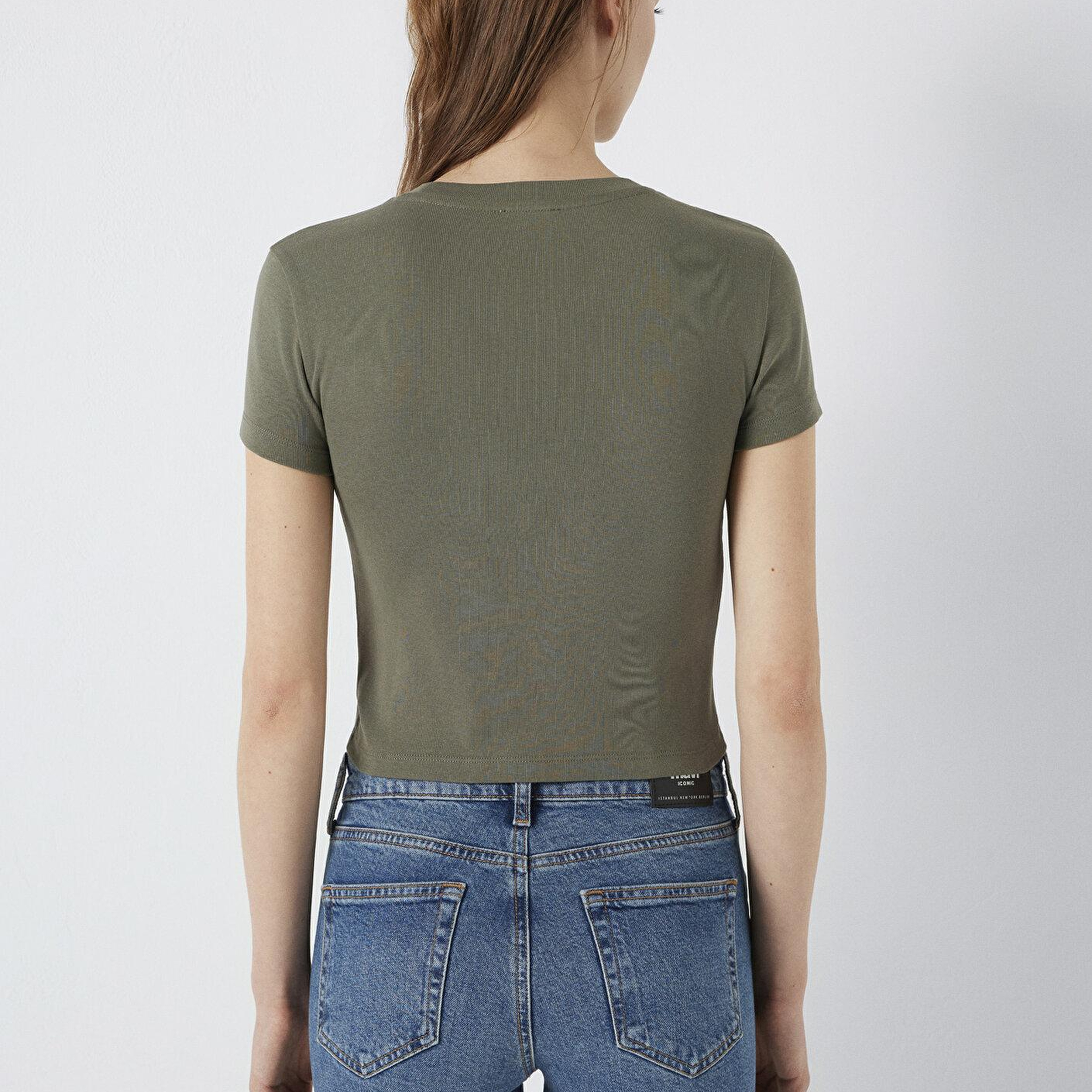 Mavi Yeşil Basic Crop Tişört Crop / Kısa Kesim 1600814-86961
