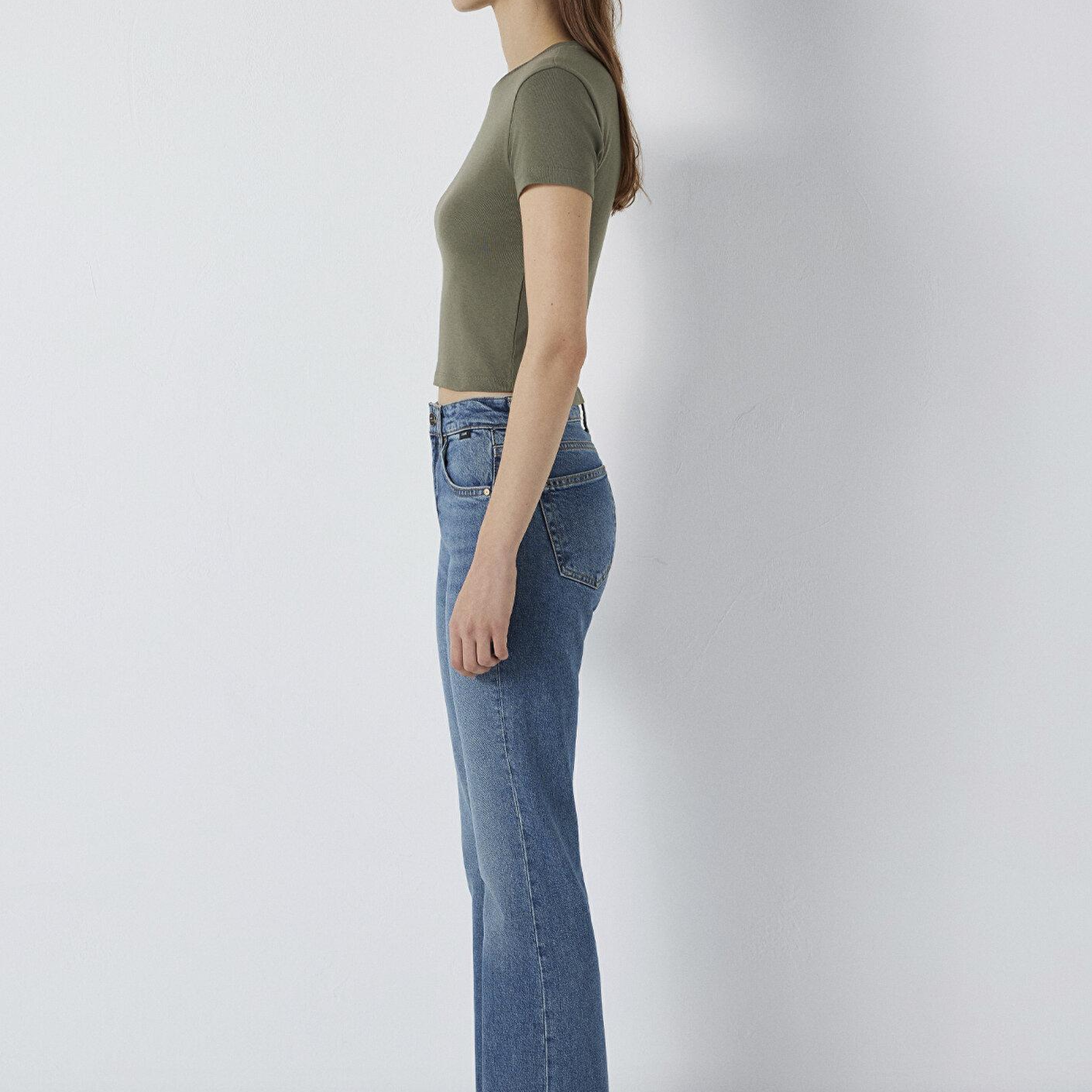 Mavi Yeşil Basic Crop Tişört Crop / Kısa Kesim 1600814-86961