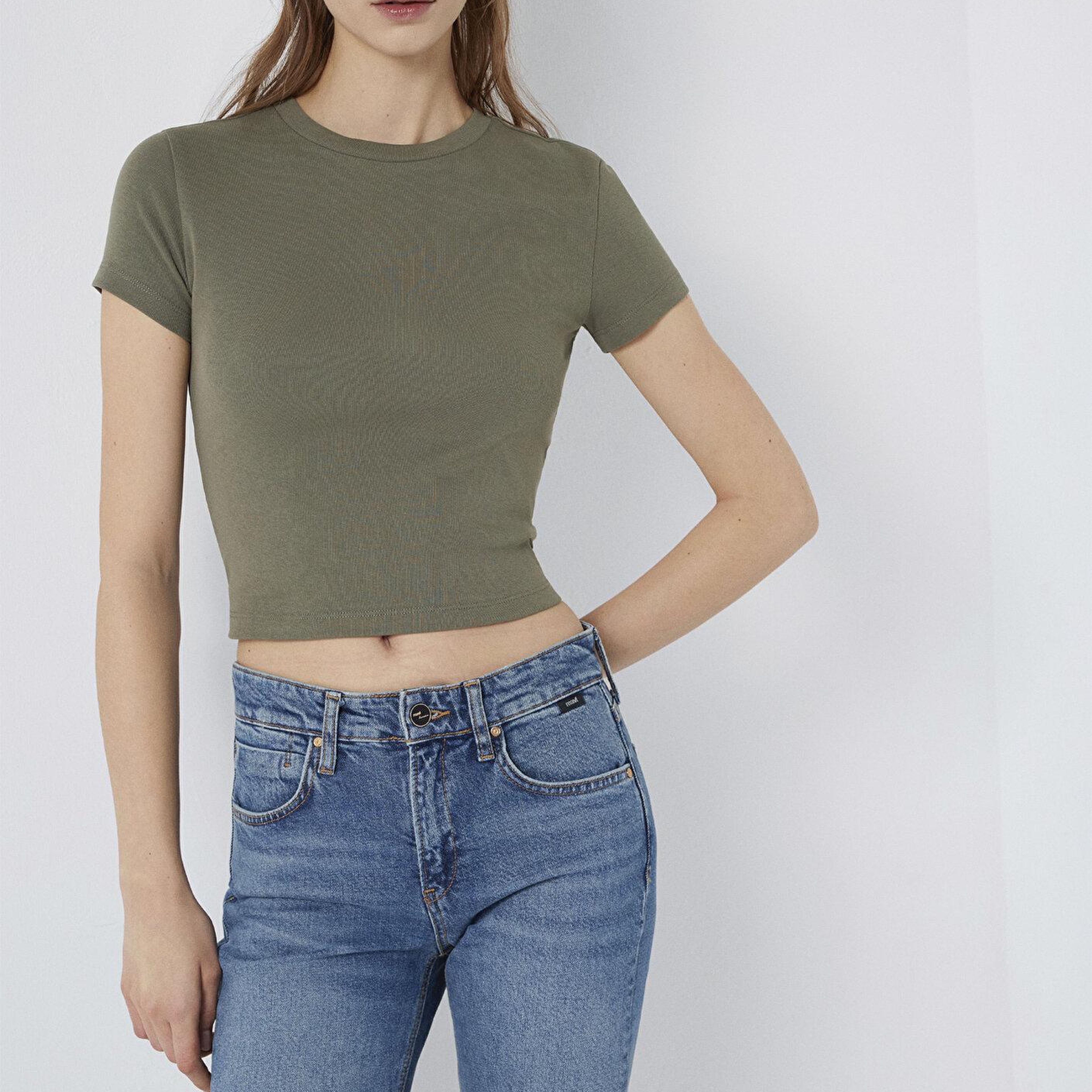 Mavi Yeşil Basic Crop Tişört Crop / Kısa Kesim 1600814-86961