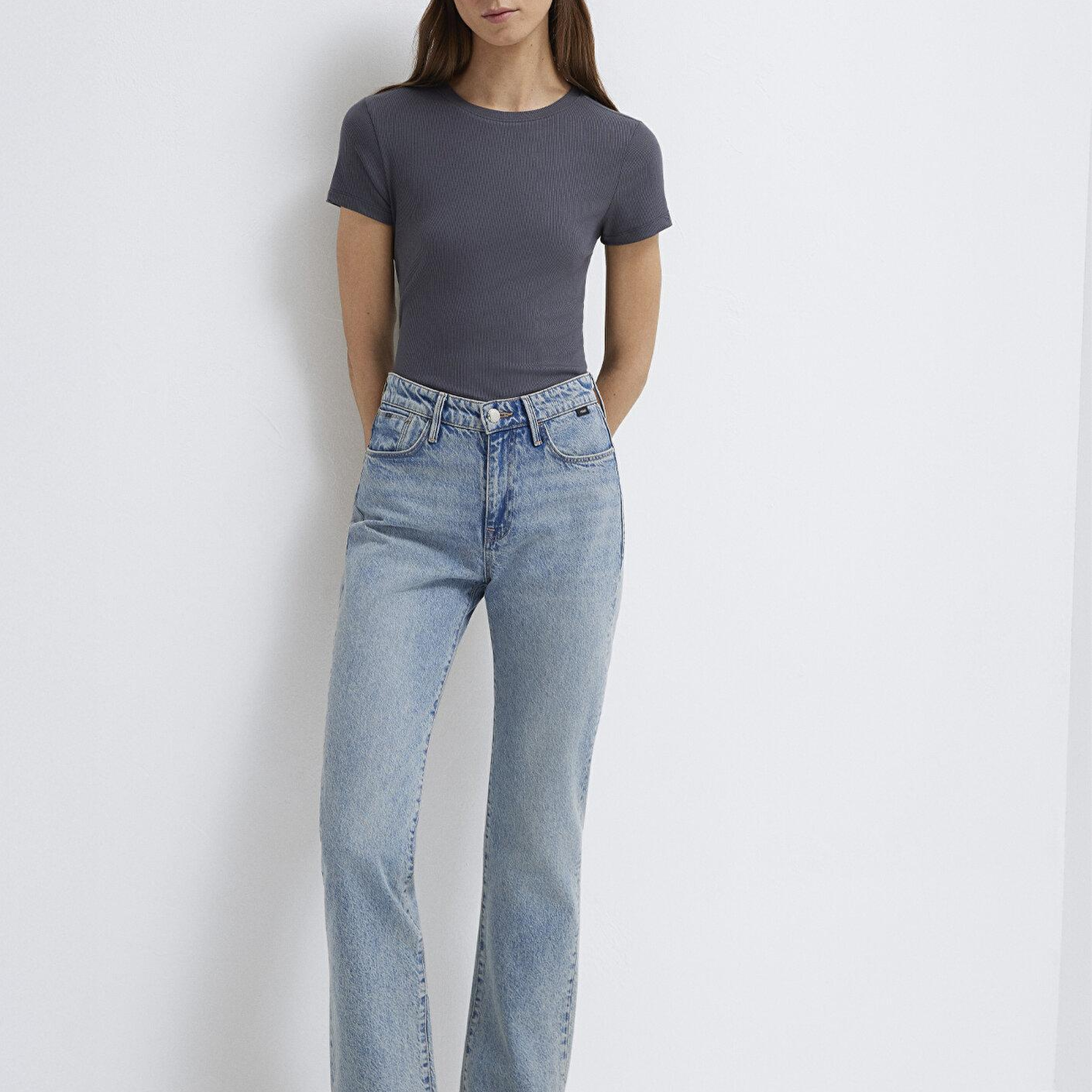 Mavi Antrasit (TENCEL™) Modal Karışımlı Basic Tişört Slim Fit / Dar Kesim 1612904-83620