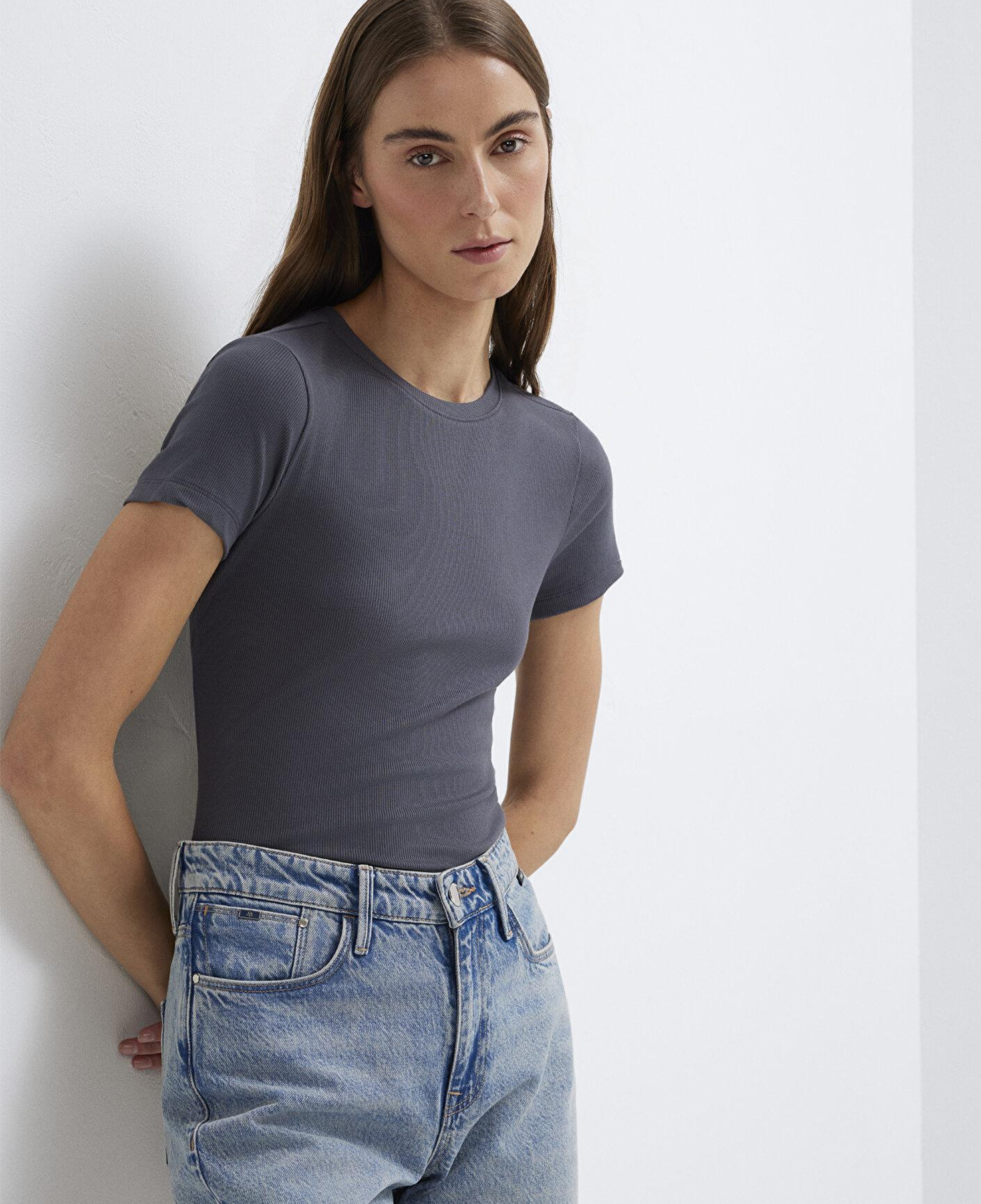 Mavi Antrasit (TENCEL™) Modal Karışımlı Basic Tişört Slim Fit / Dar Kesim 1612904-83620