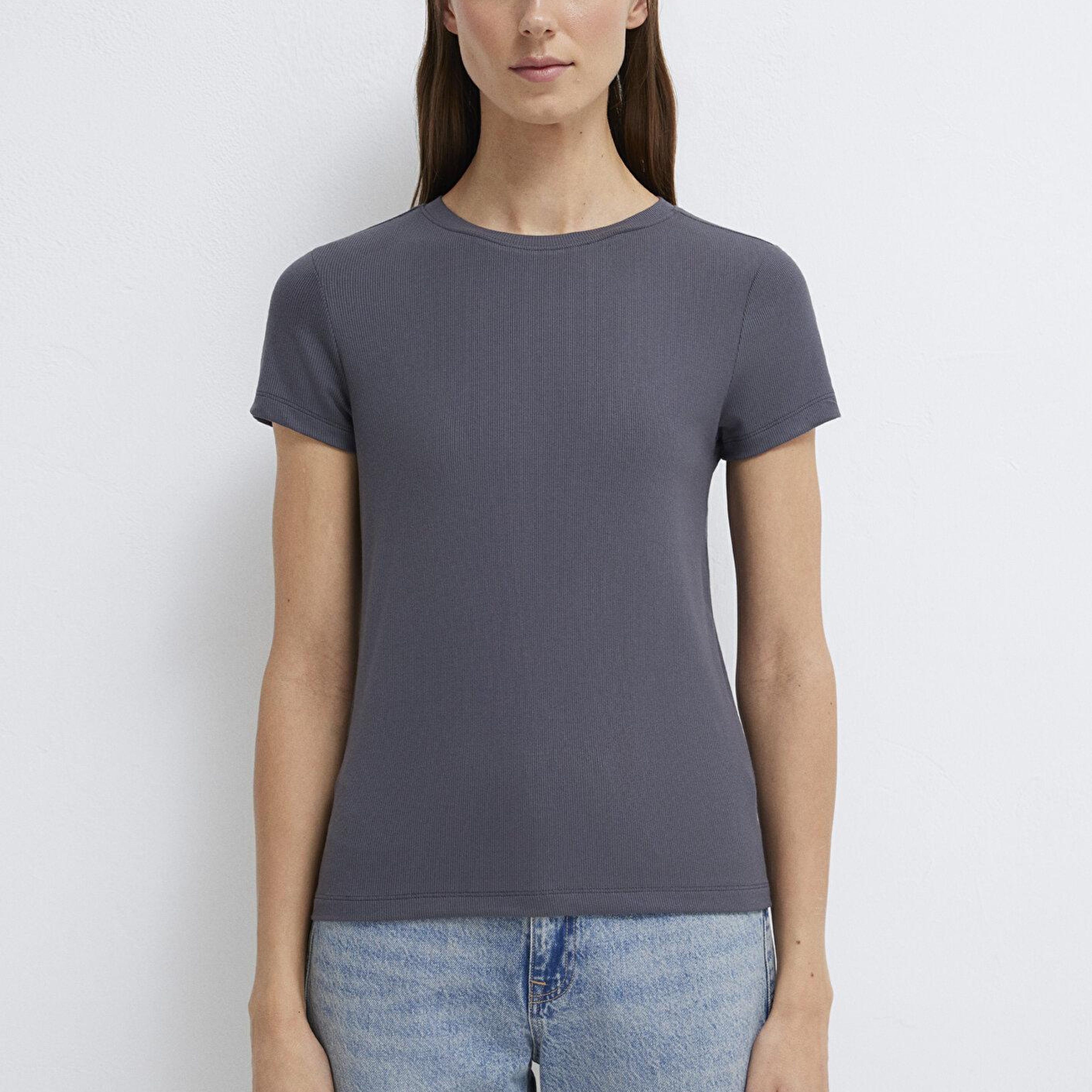 Mavi Antrasit (TENCEL™) Modal Karışımlı Basic Tişört Slim Fit / Dar Kesim 1612904-83620