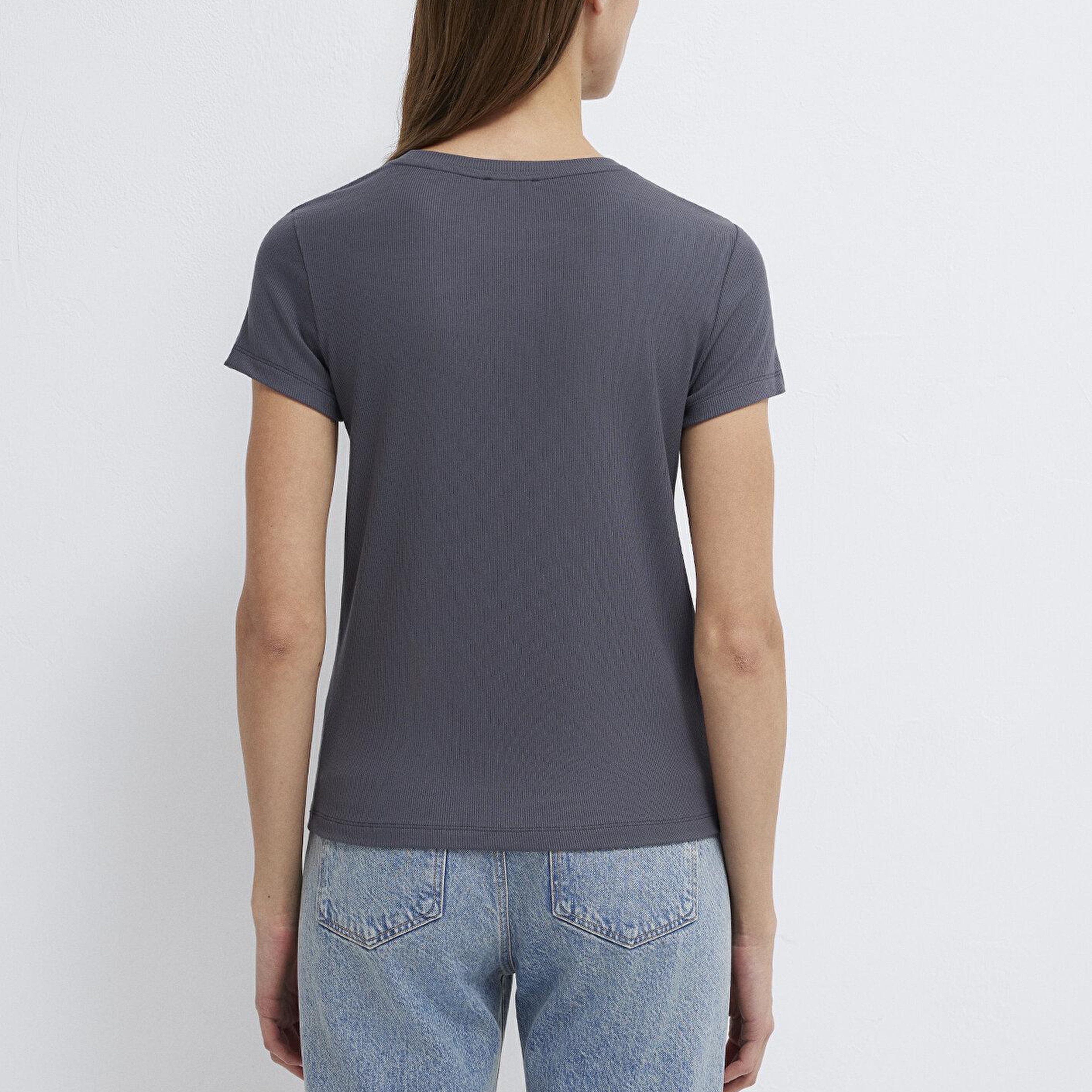 Mavi Antrasit (TENCEL™) Modal Karışımlı Basic Tişört Slim Fit / Dar Kesim 1612904-83620