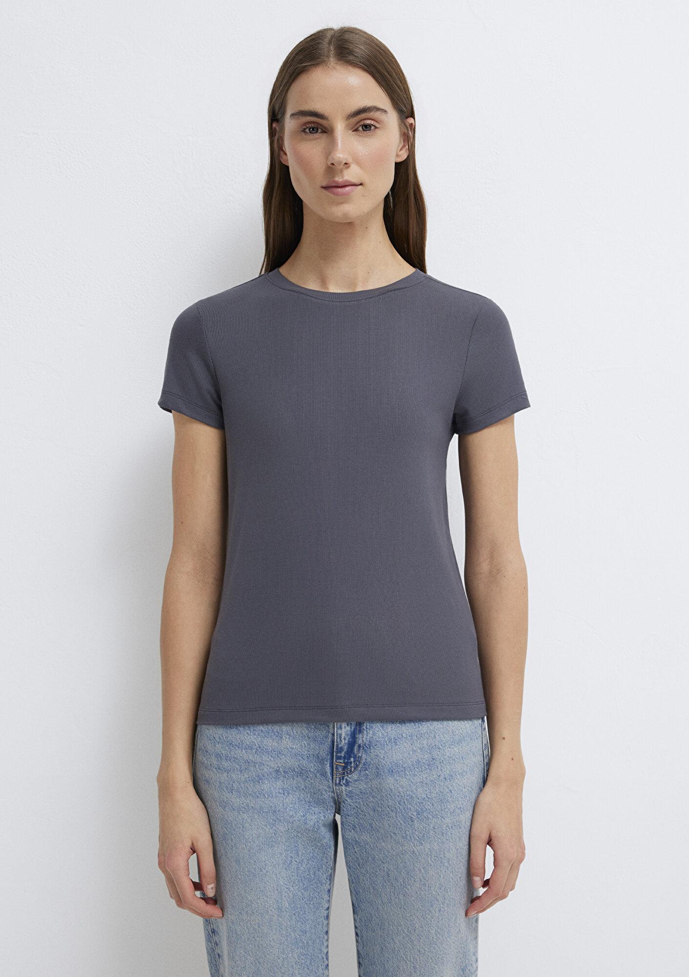 Mavi Antrasit (TENCEL™) Modal Karışımlı Basic Tişört Slim Fit / Dar Kesim 1612904-83620