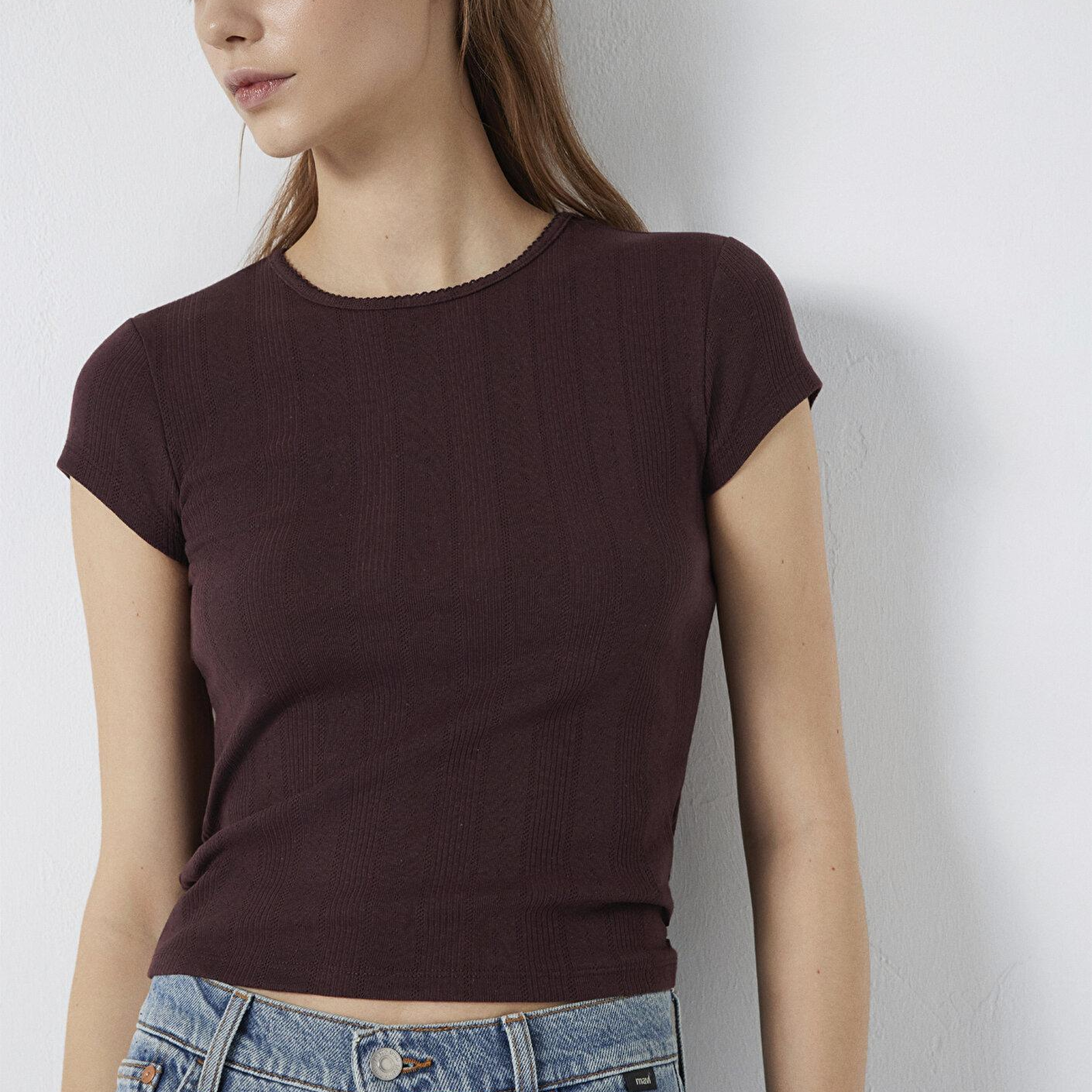 Mavi Bordo Basic Tişört Fitted / Vücuda Oturan Kesim 1613808-70223