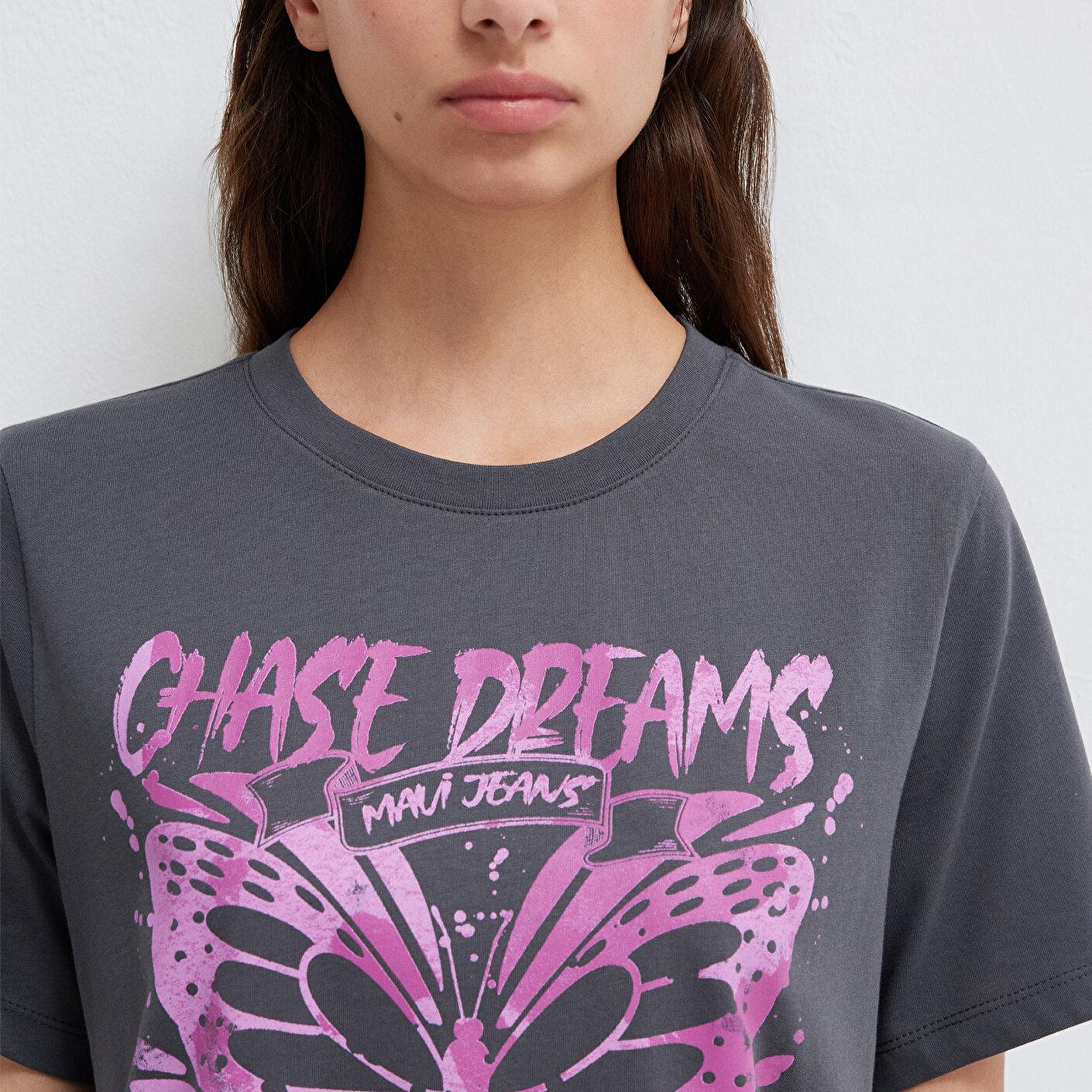 Mavi Kelebek Baskılı Antrasit Tişört Regular Fit / Normal Kesim 1613720-83620