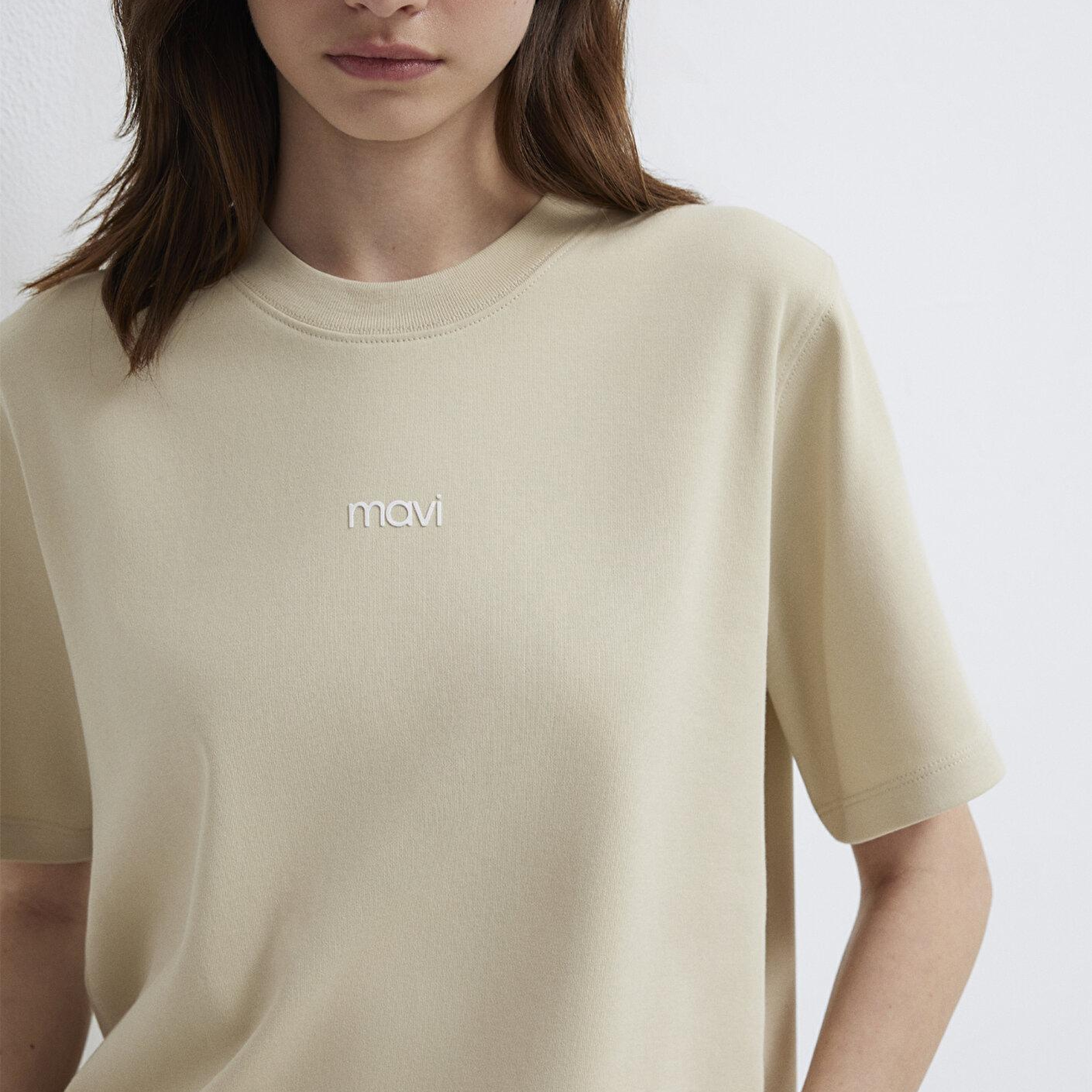 Mavi Mavi Logo Baskılı Bej Tişört Regular Fit / Normal Kesim 1612829-70325
