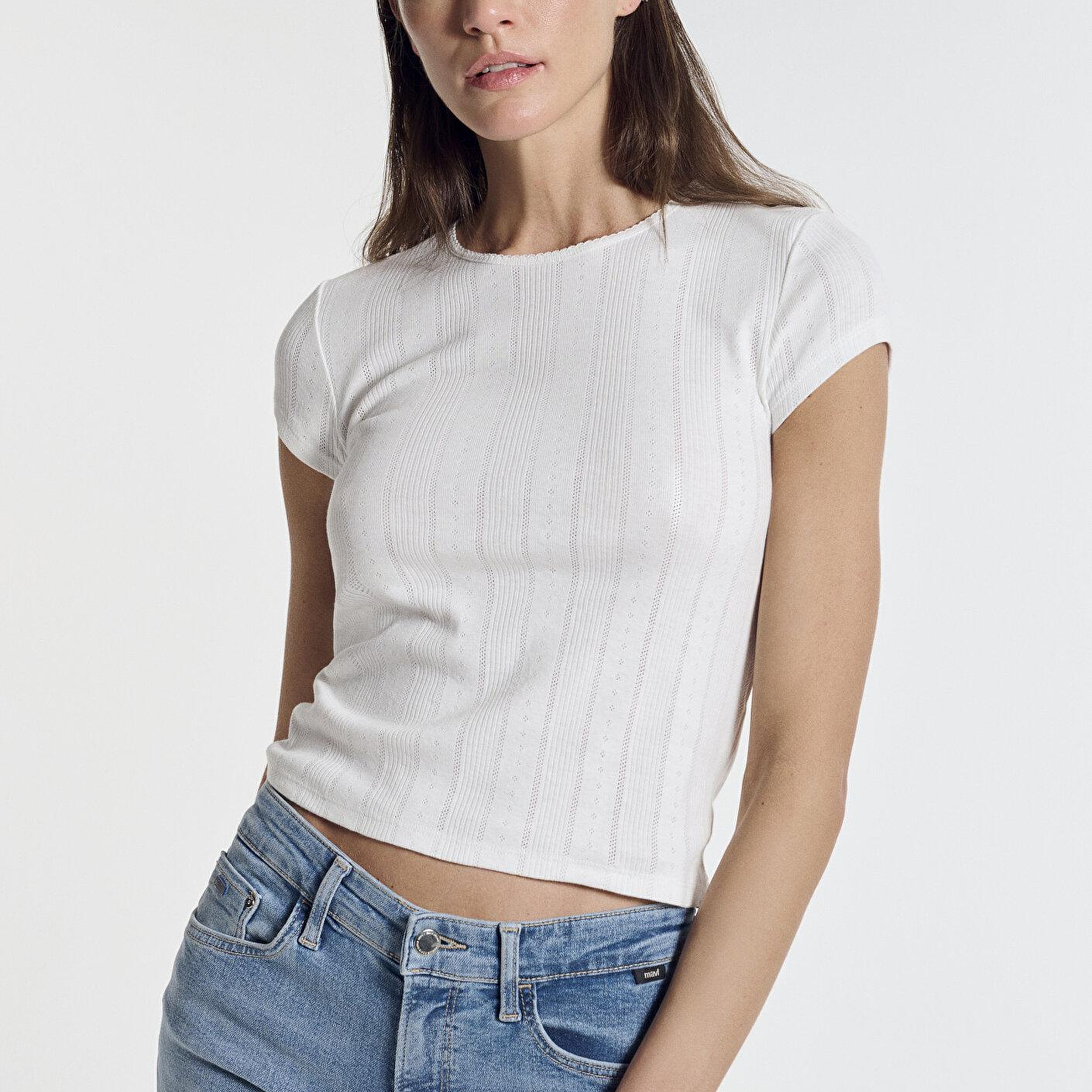 Mavi Beyaz Basic Tişört Fitted / Vücuda Oturan Kesim 1613808-70057