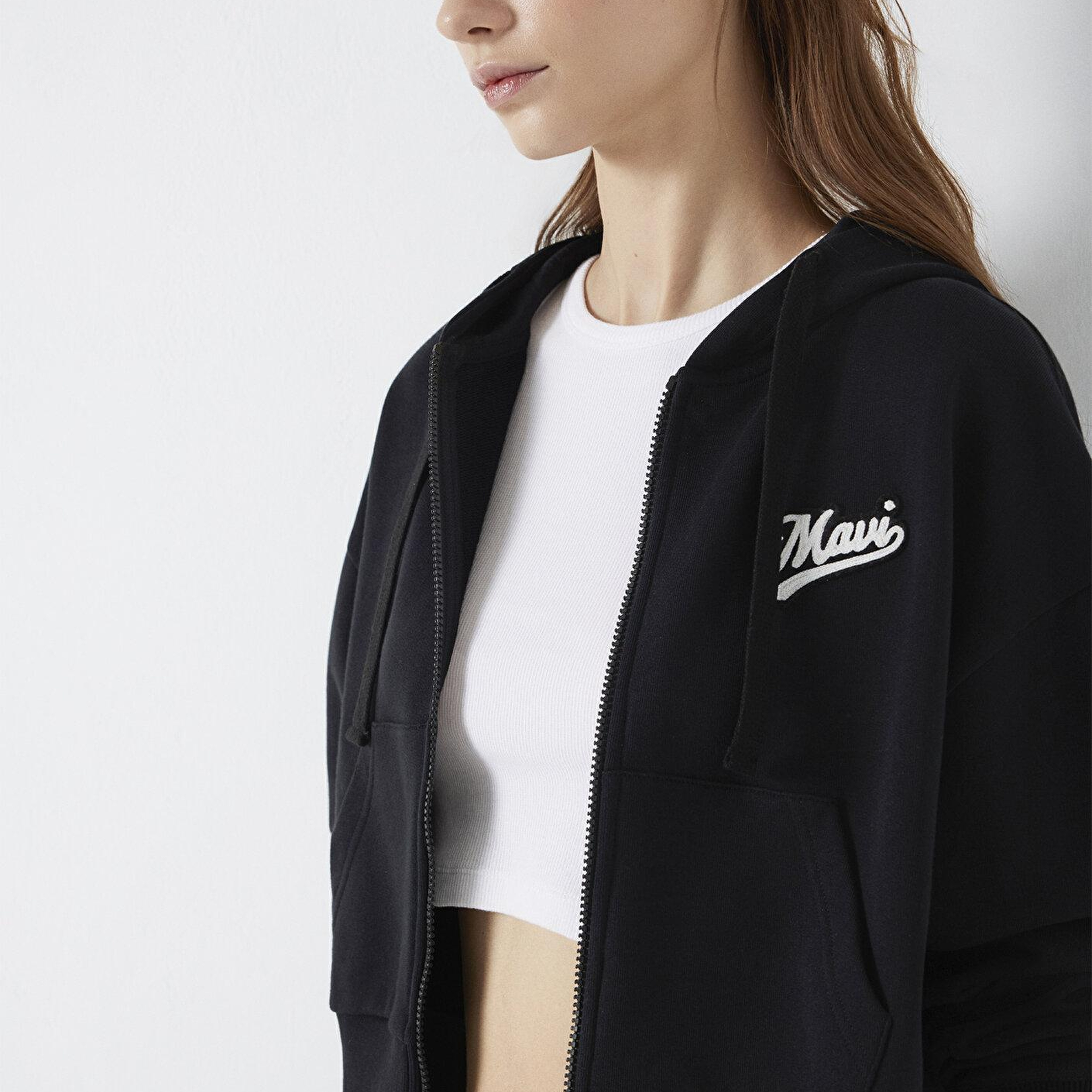 Mavi Mavi Logo Baskılı Fermuarlı Siyah Sweatshirt 1S10486-900