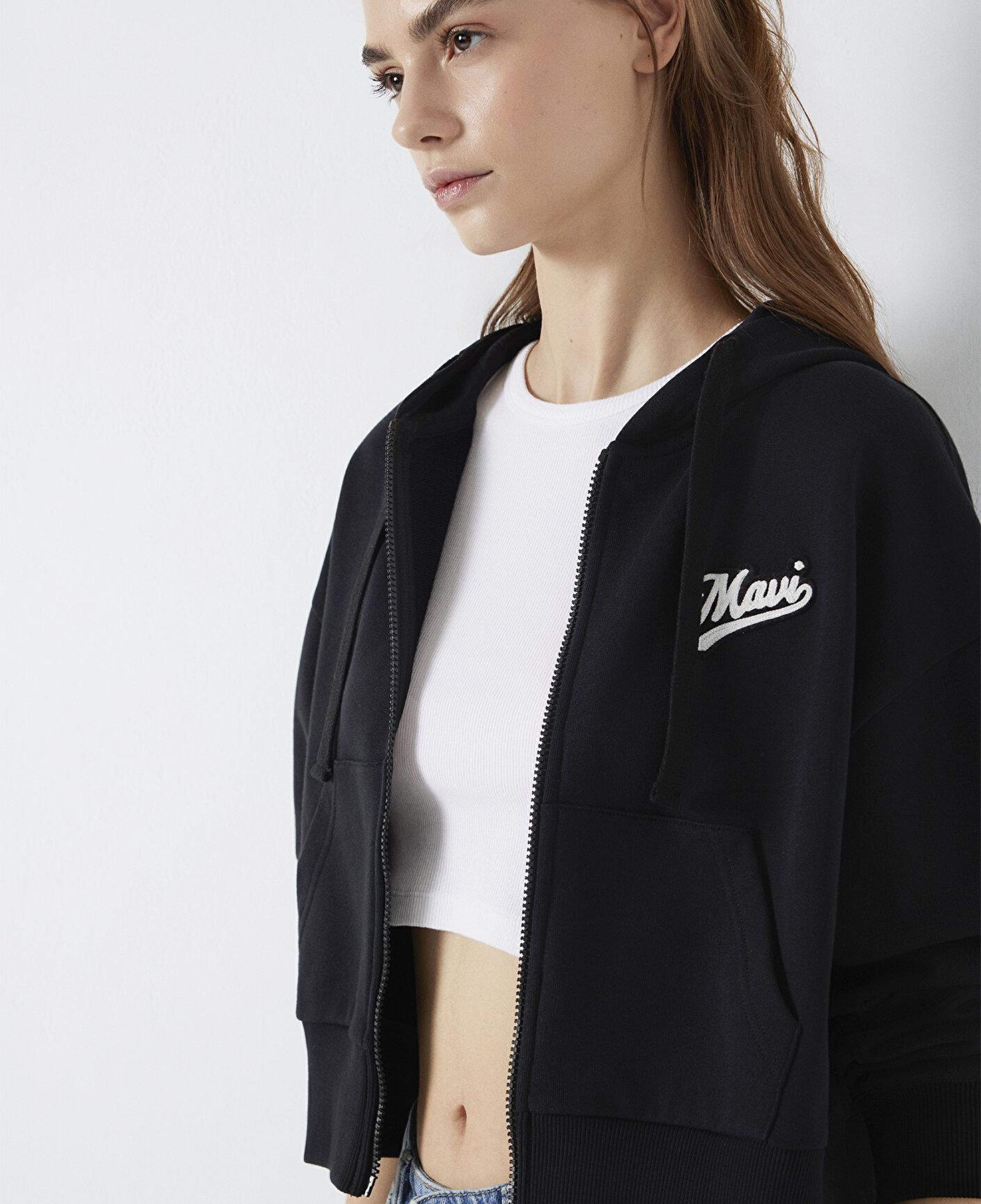 Mavi Mavi Logo Baskılı Fermuarlı Siyah Sweatshirt 1S10486-900