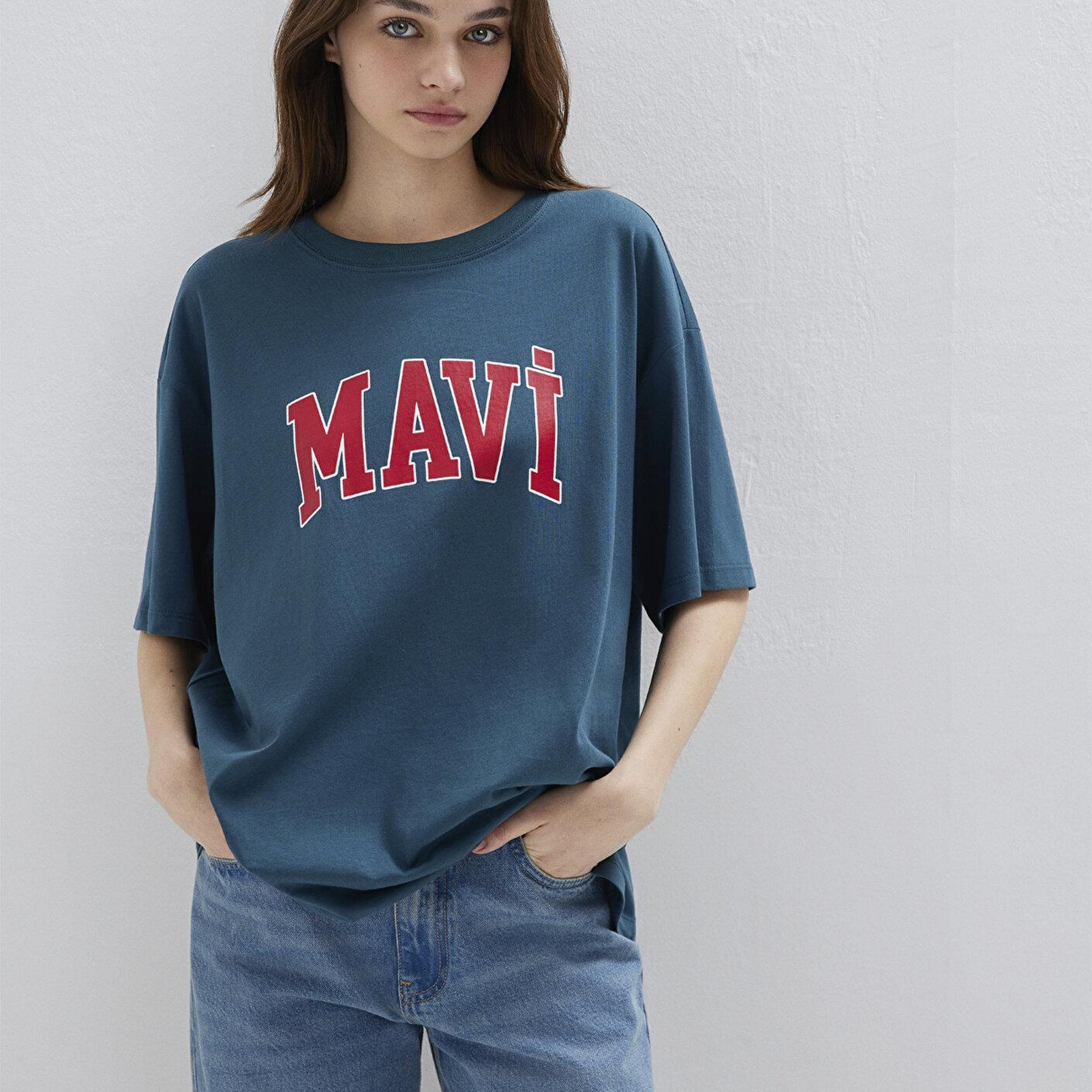 Mavi Mavi Logo Baskılı Mavi Tişört Oversize / Geniş Kesim 1600843-70771