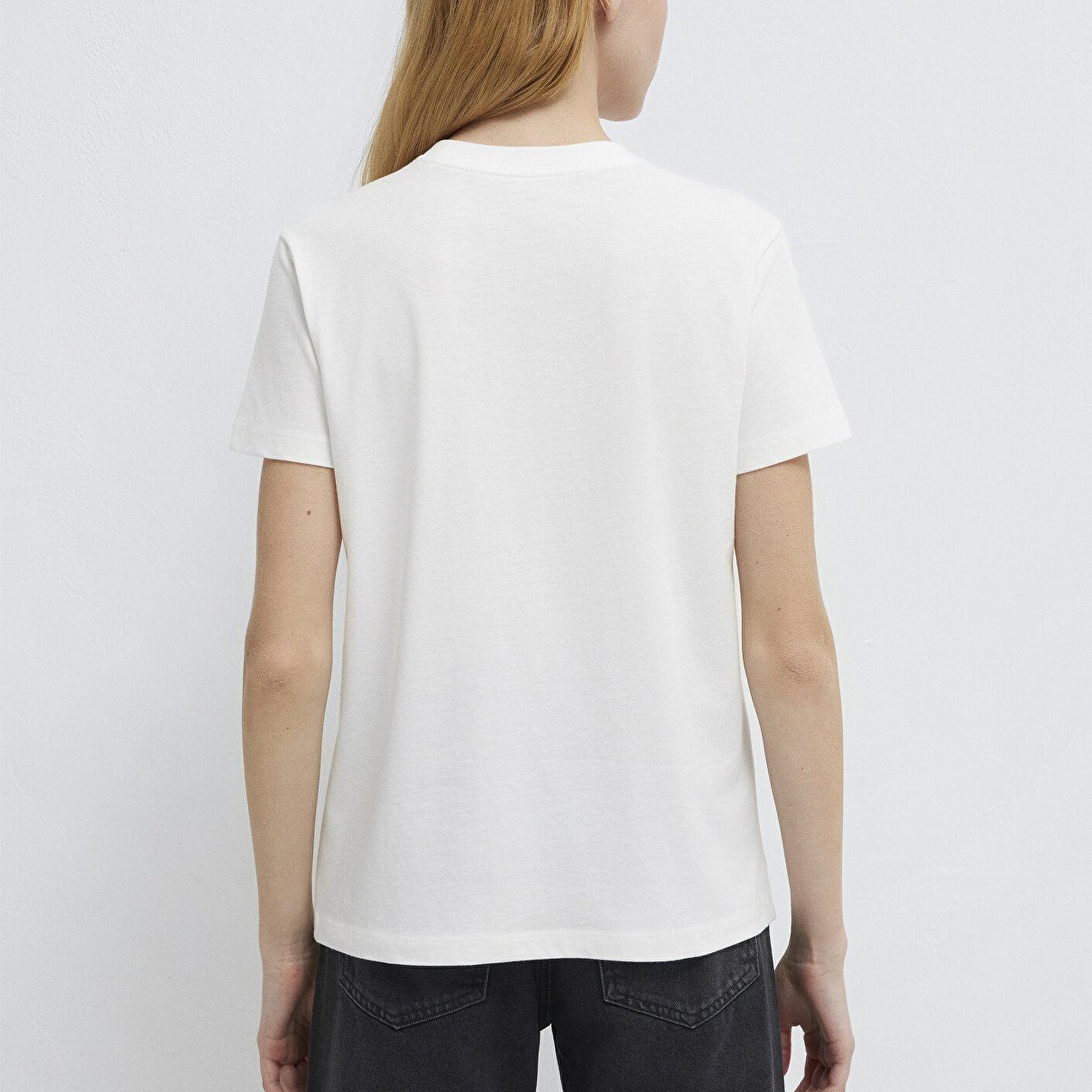 Mavi Kedi Baskılı Ekru Tişört Semi Slim Fit / Yarı Dar Kesim 1613723-70057