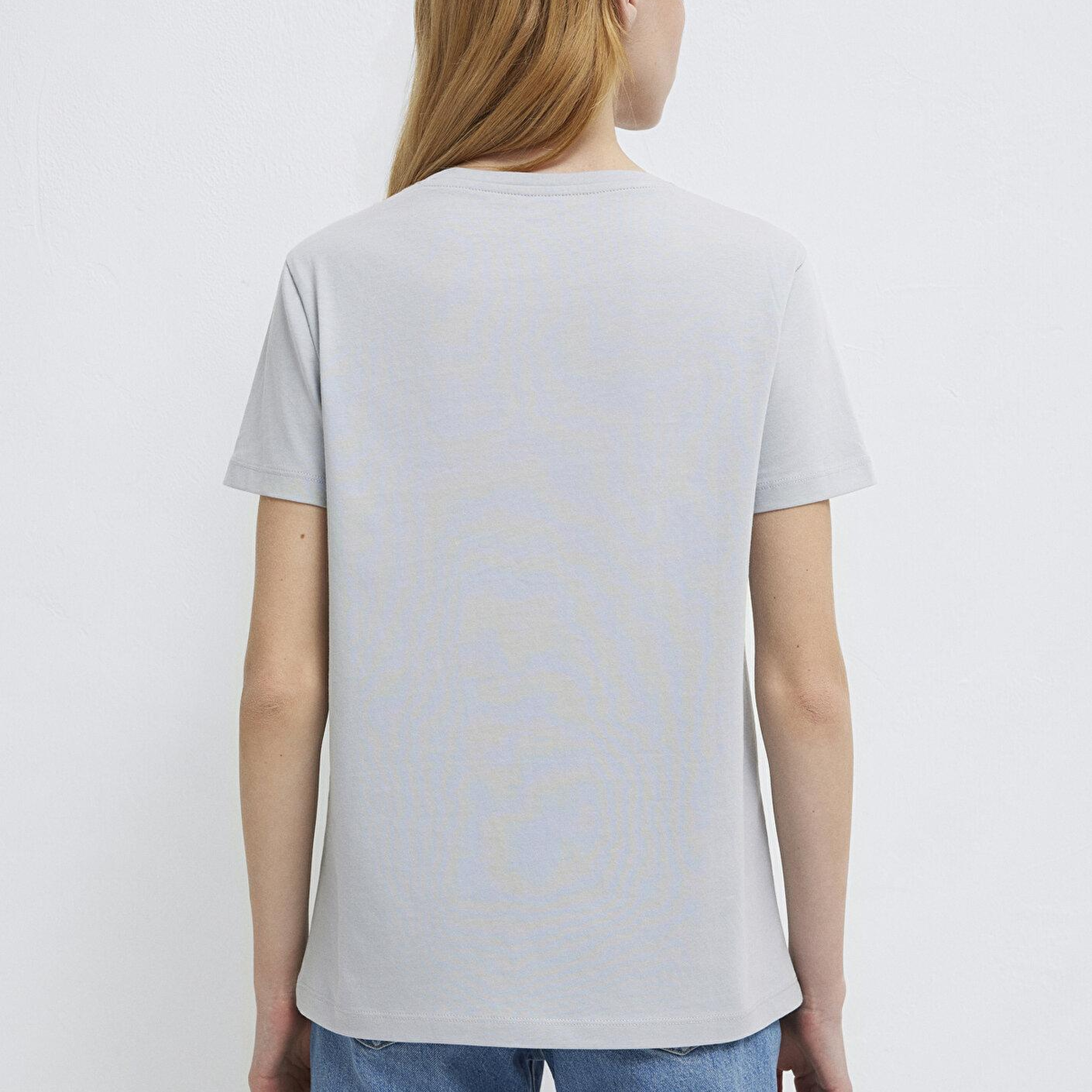 Mavi Kedi Baskılı Gri Tişört Semi Slim Fit / Yarı Dar Kesim 1613722-70075