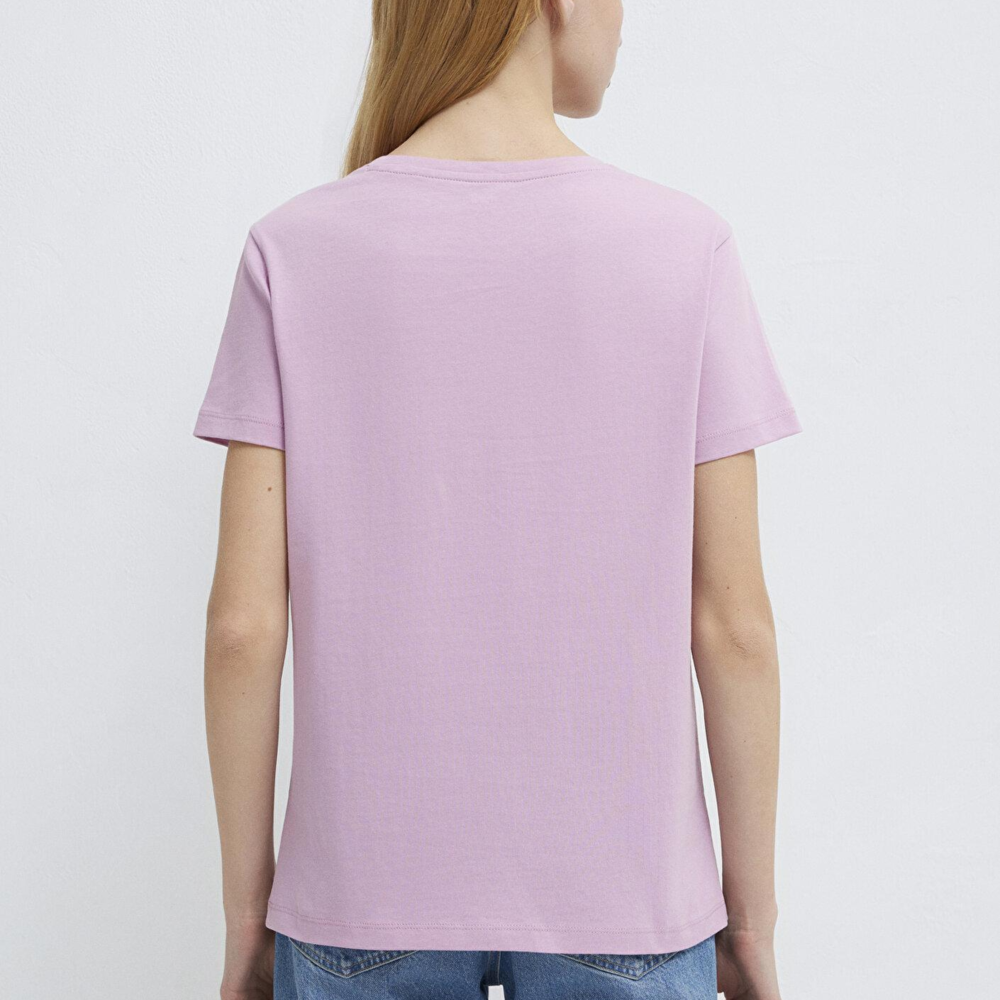 Mavi Kedi Baskılı Pembe Tişört Semi Slim Fit / Yarı Dar Kesim 1613722-71039