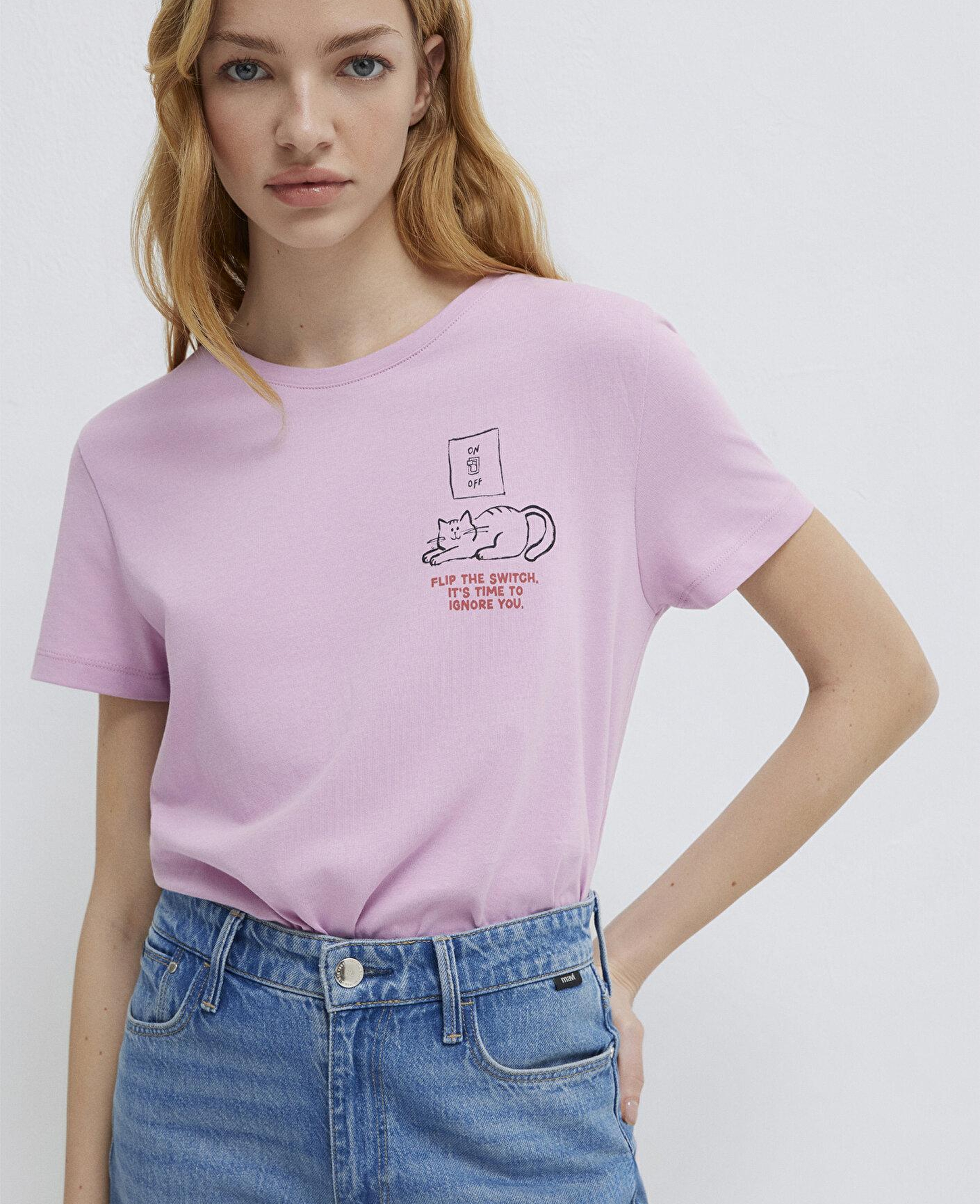 Mavi Kedi Baskılı Pembe Tişört Semi Slim Fit / Yarı Dar Kesim 1613722-71039