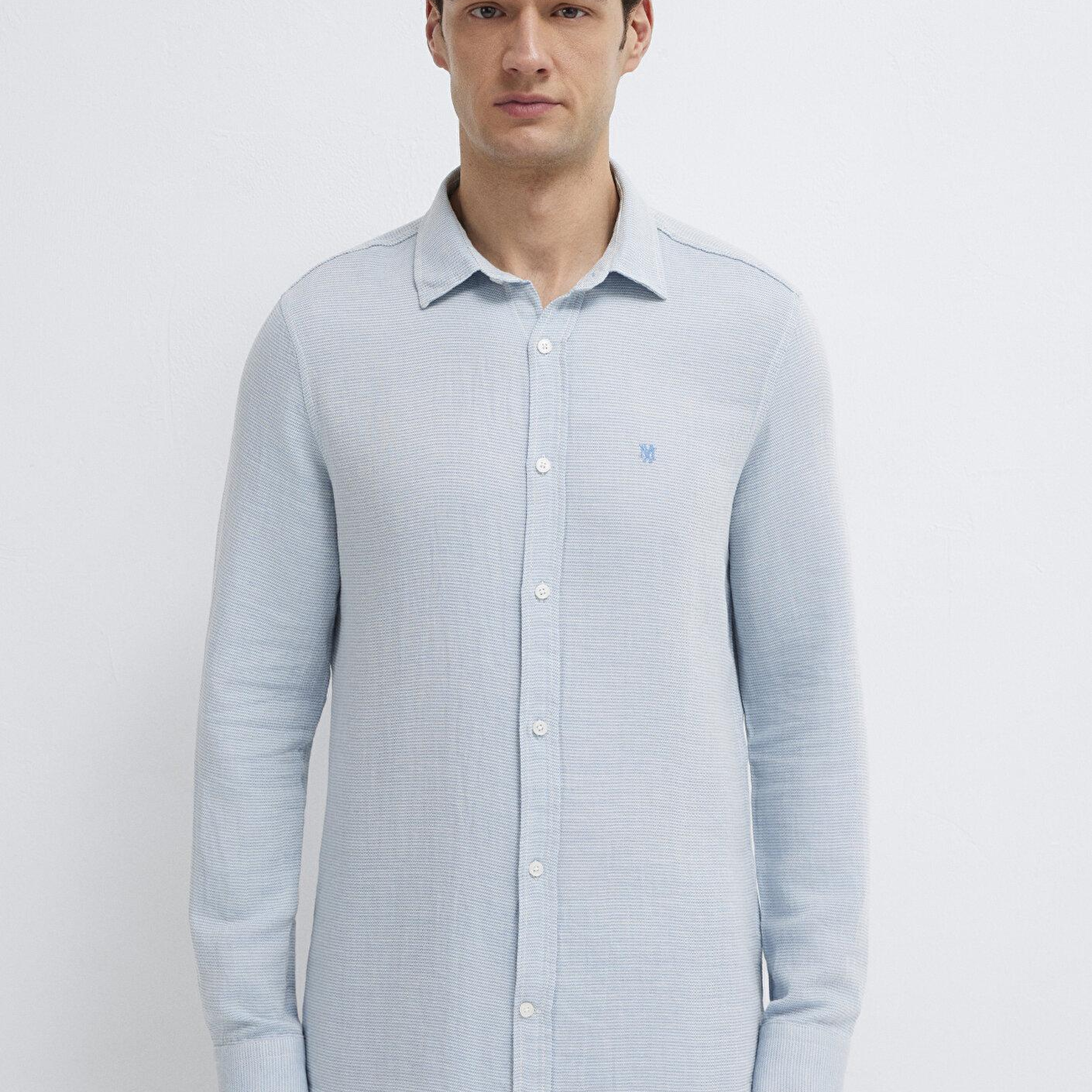 Mavi Mühür Logo Nakışlı Mavi Gömlek Slim Fit / Dar Kesim 0211899-86659
