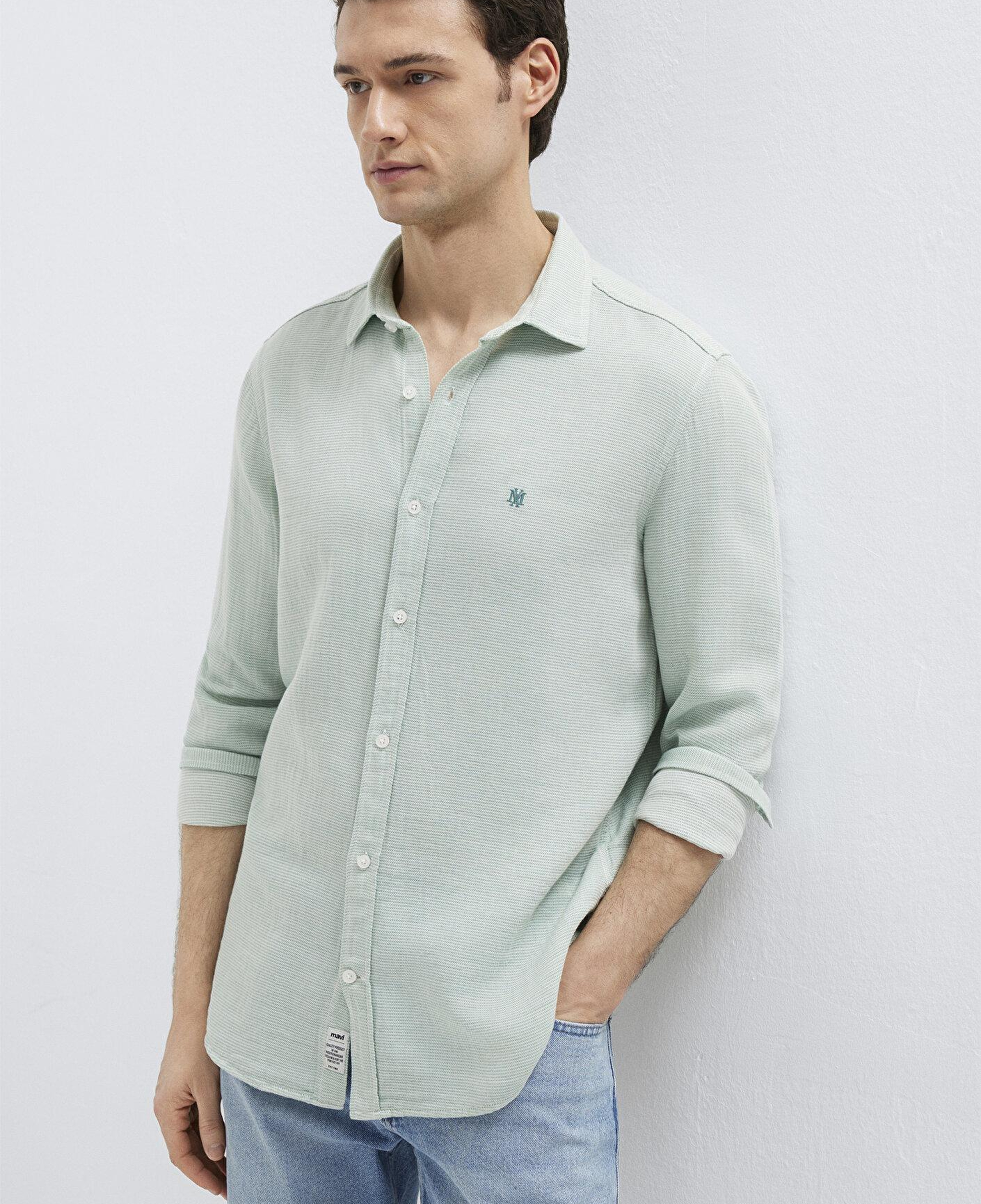 Mavi Mühür Logo Nakışlı Yeşil Gömlek Slim Fit / Dar Kesim 0211899-71909