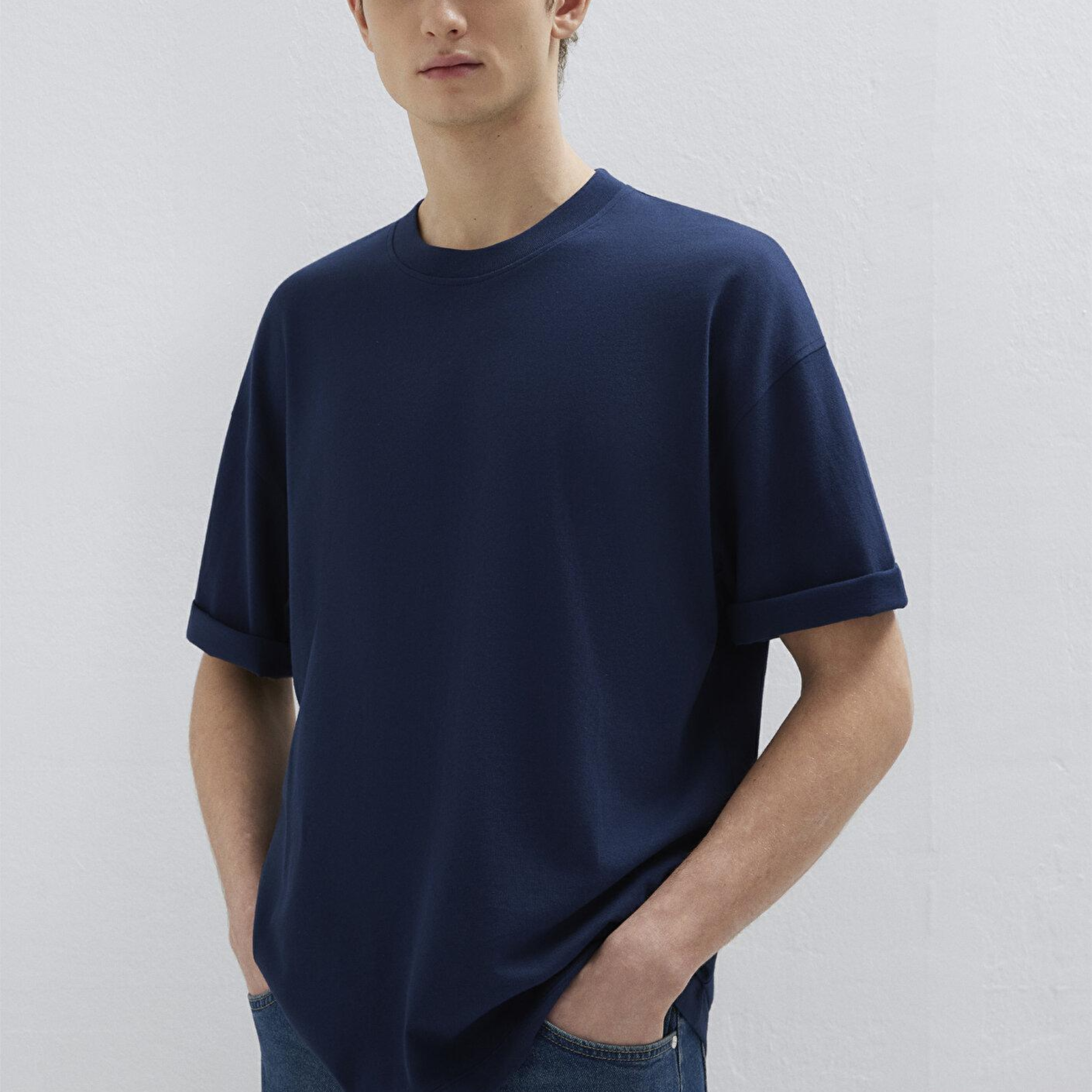 Mavi Lacivert Basic Tişört Oversize / Geniş Kesim 0613113-82318