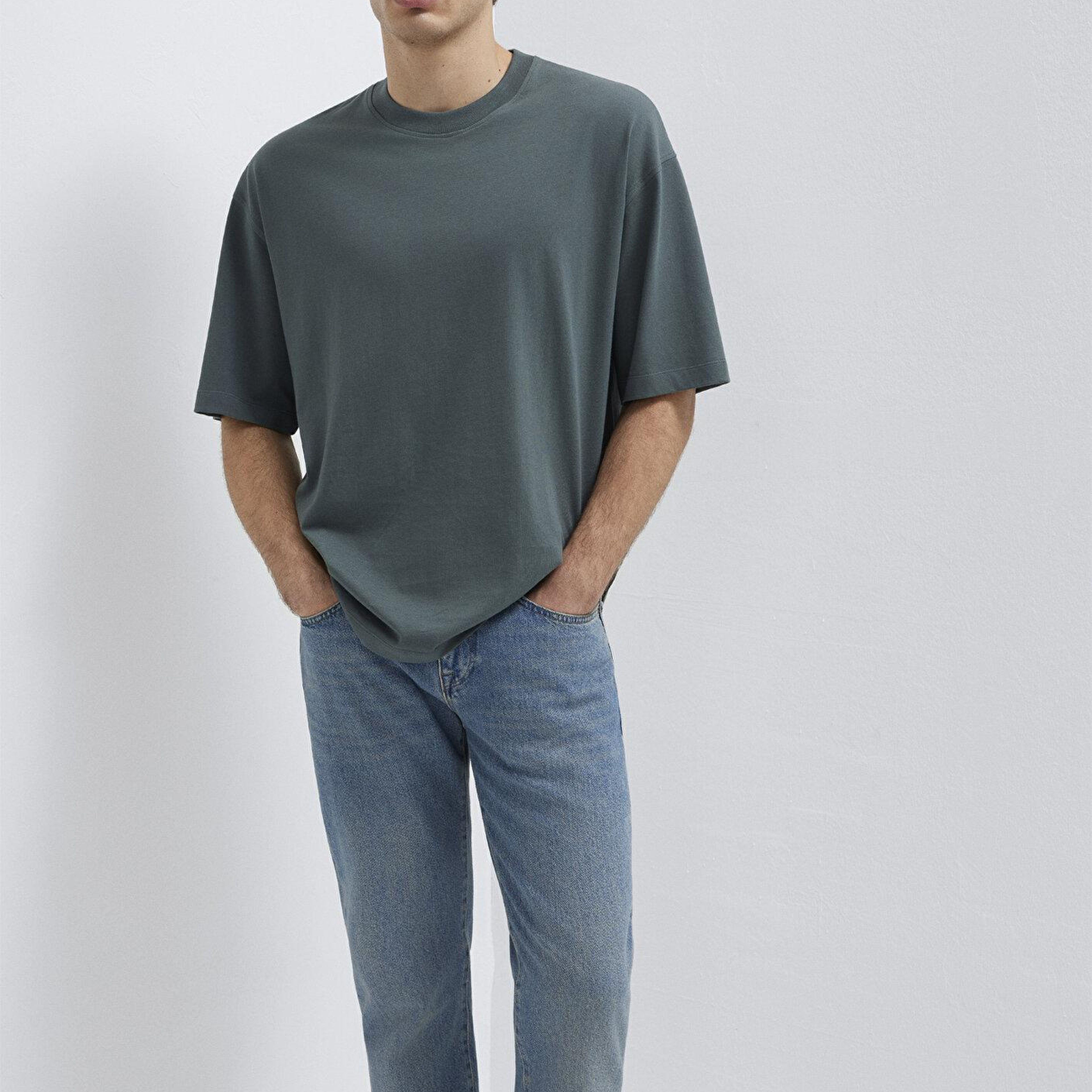 Mavi Yeşil Basic Tişört Oversize / Geniş Kesim 0613113-71598