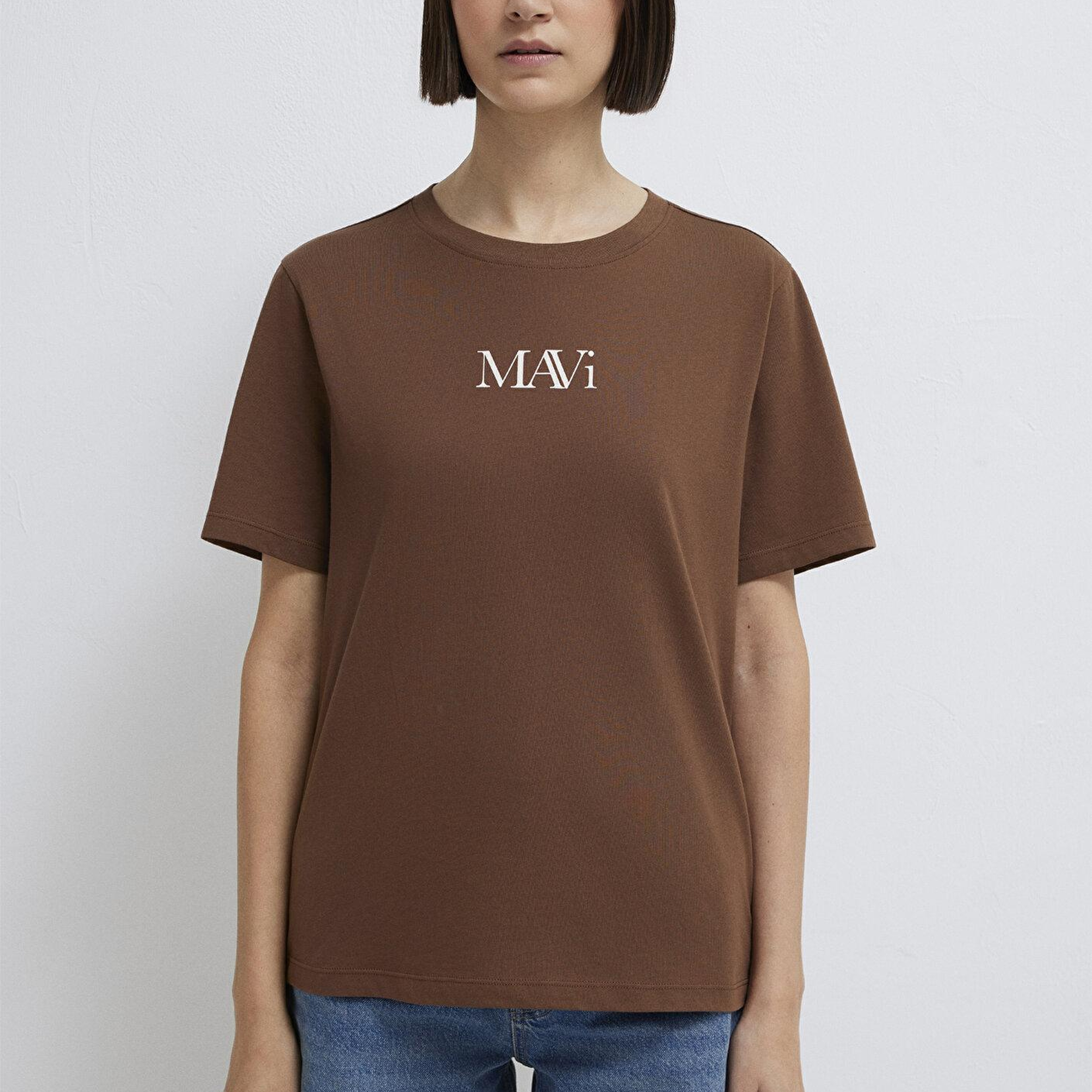 Mavi Mavi Logo Baskılı Kahverengi Tişört Regular Fit / Normal Kesim 1611594-70243