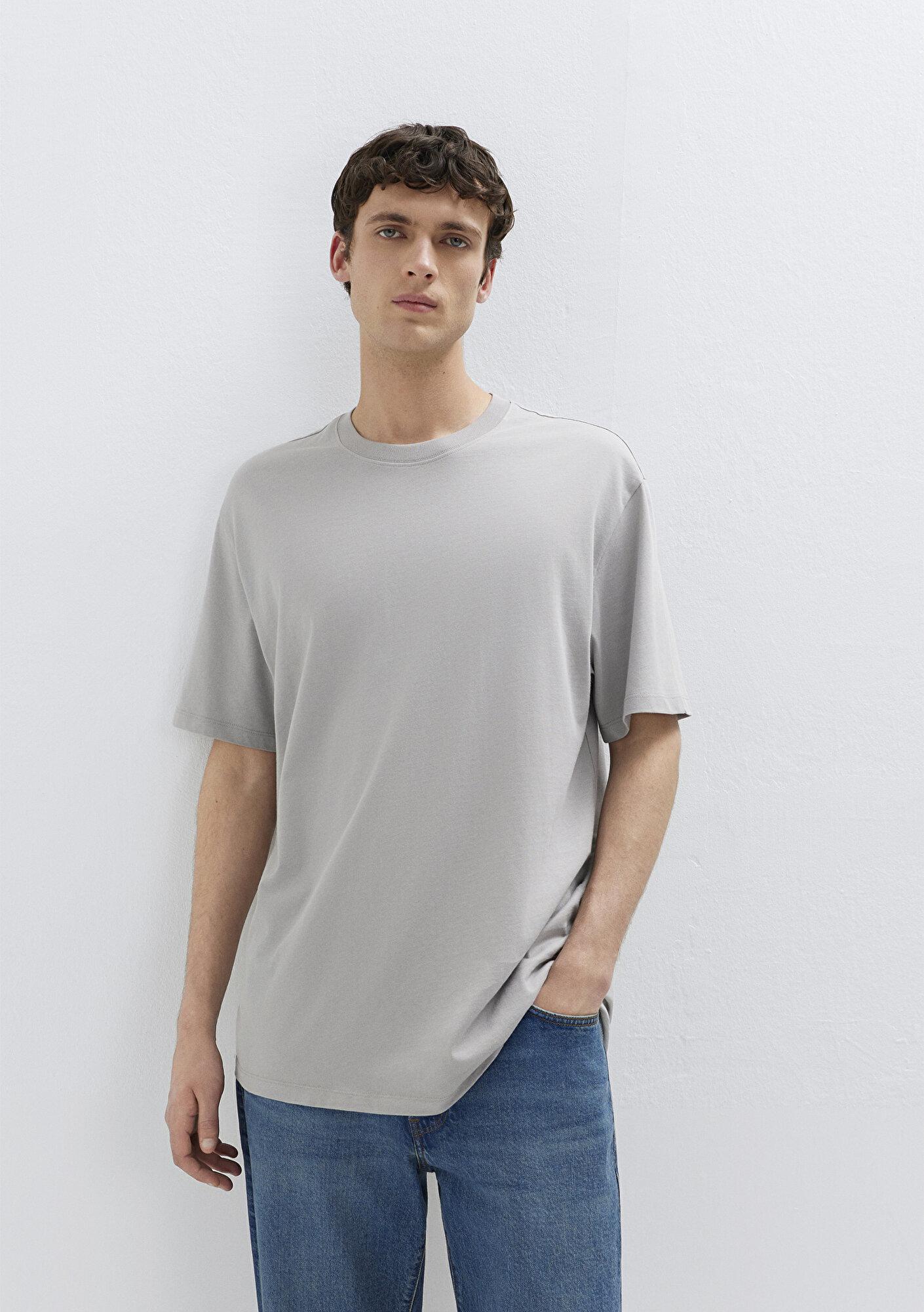 Mavi Gri Basic Tişört Loose Fit / Bol Rahat Kesim 066249-80615