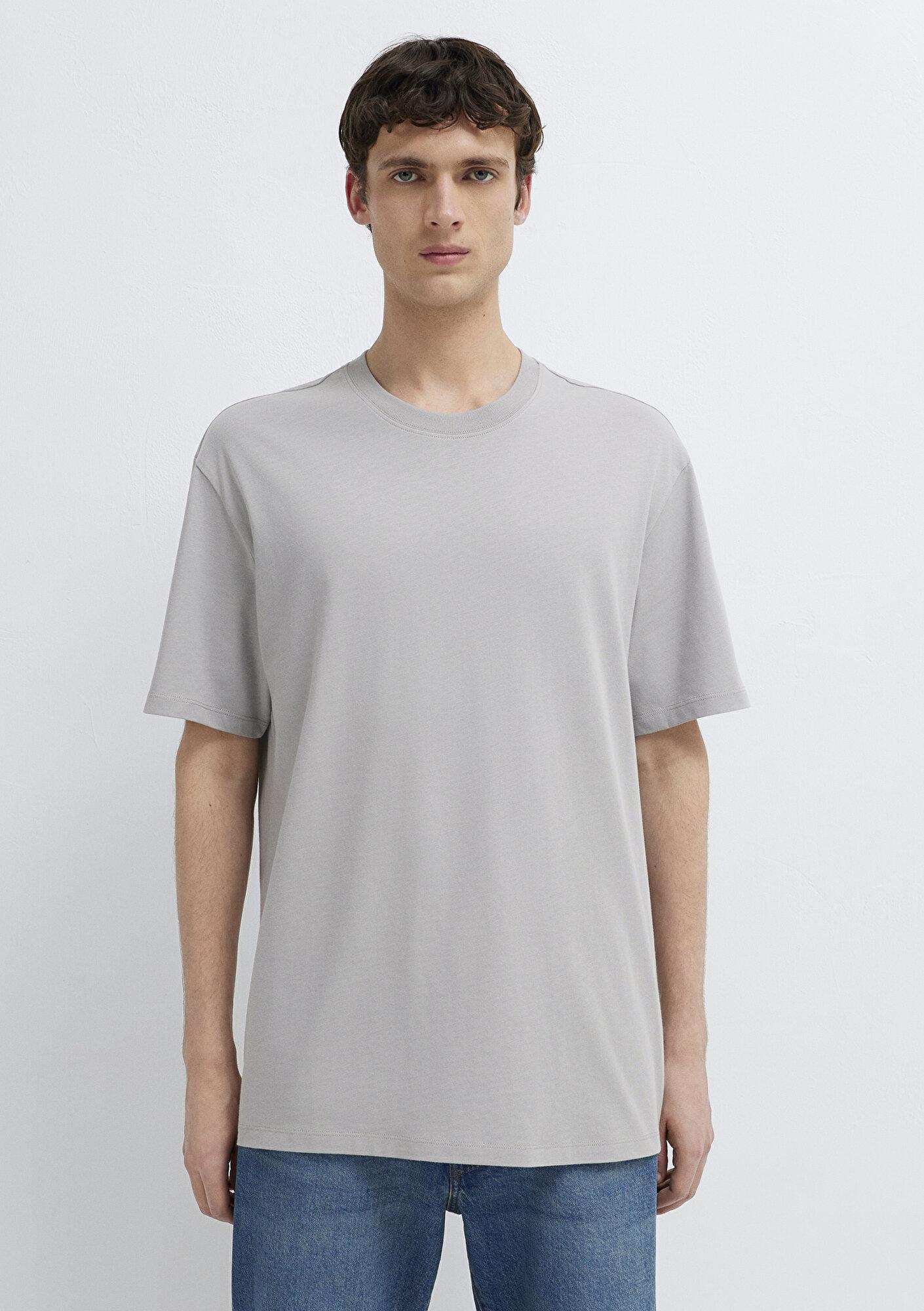 Mavi Gri Basic Tişört Loose Fit / Bol Rahat Kesim 066249-80615