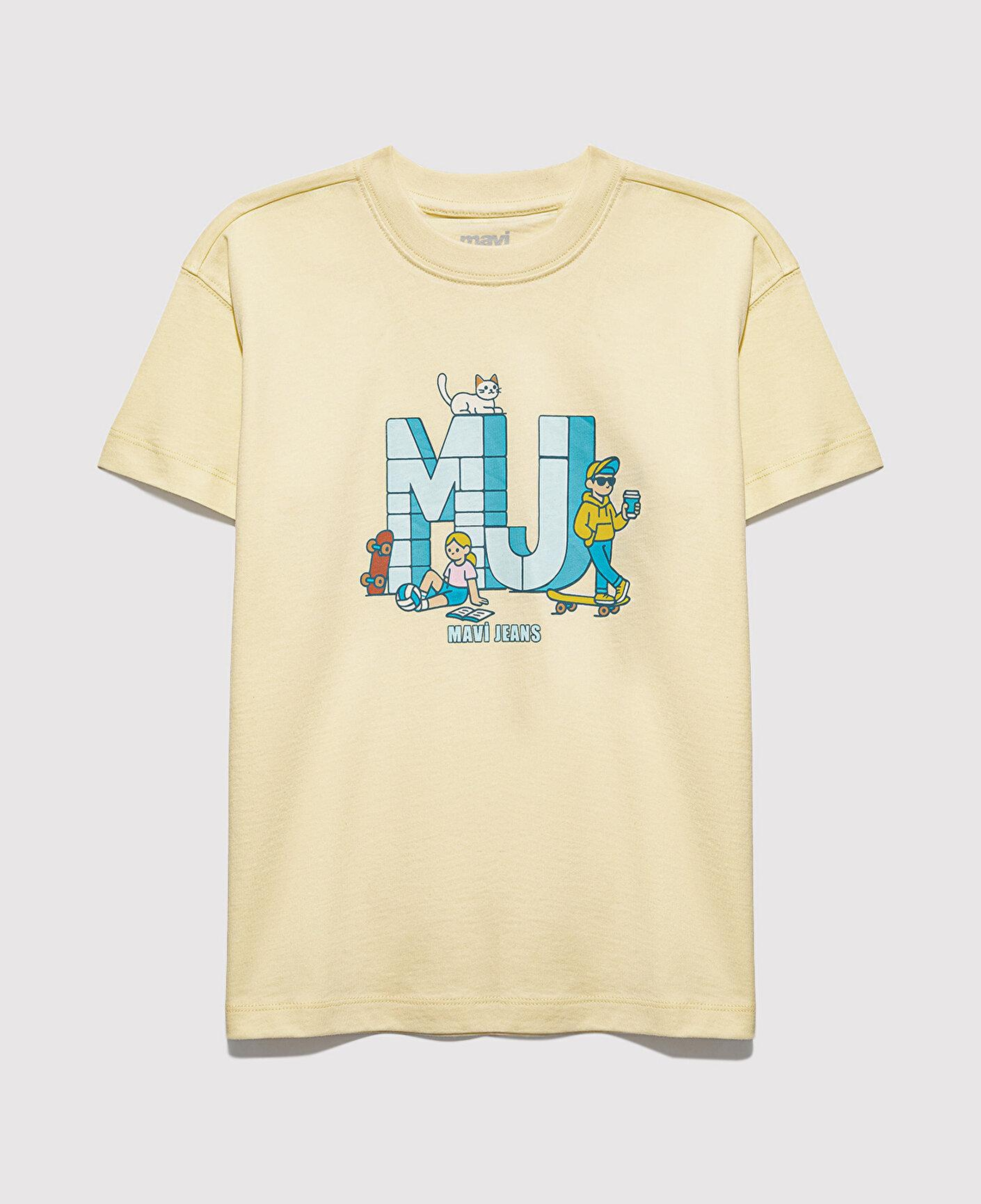 Mavi MJ Logo Baskılı Sarı Tişört Loose Fit / Bol Rahat Kesim 7610431-89143