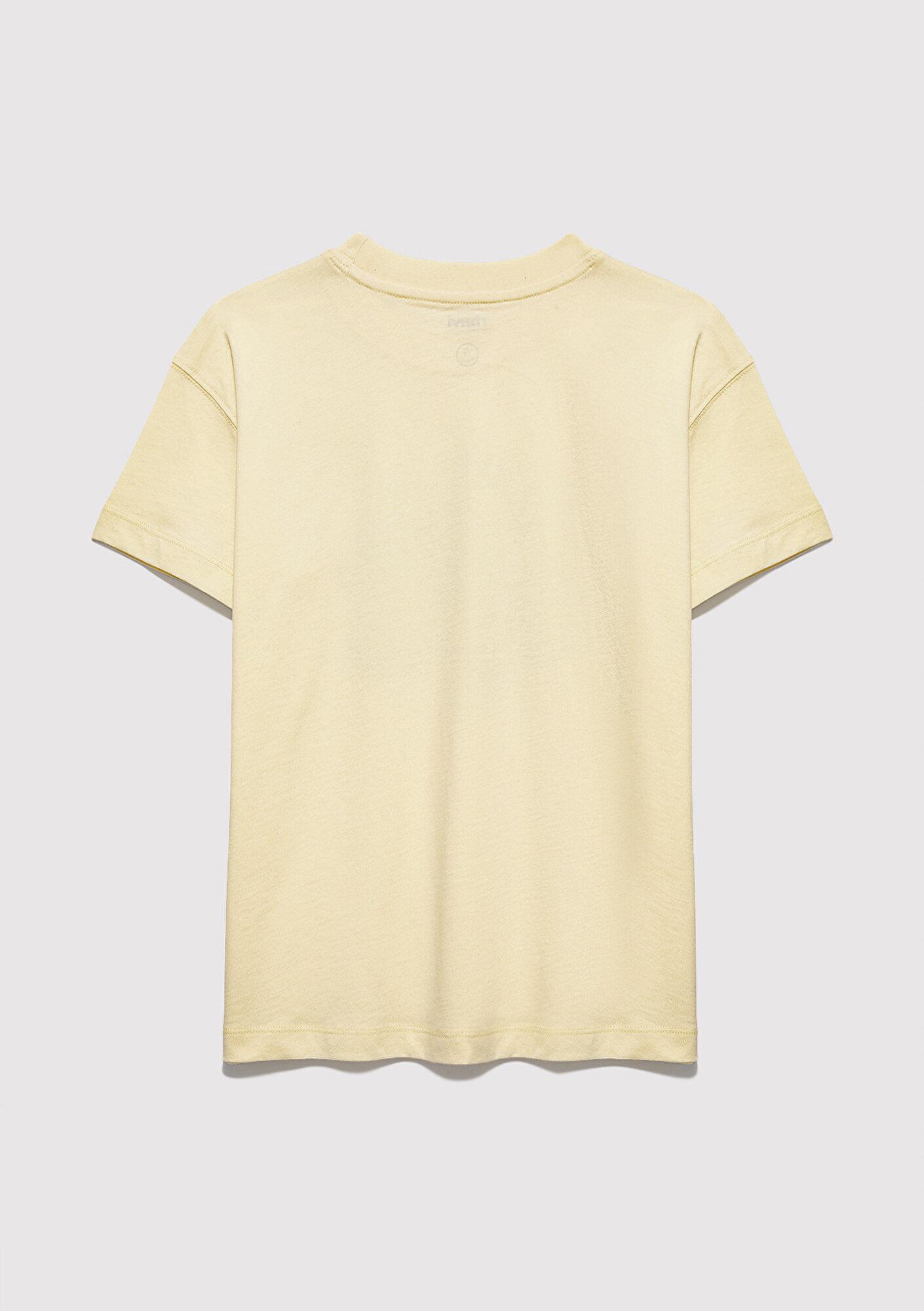 Mavi MJ Logo Baskılı Sarı Tişört Loose Fit / Bol Rahat Kesim 7610431-89143