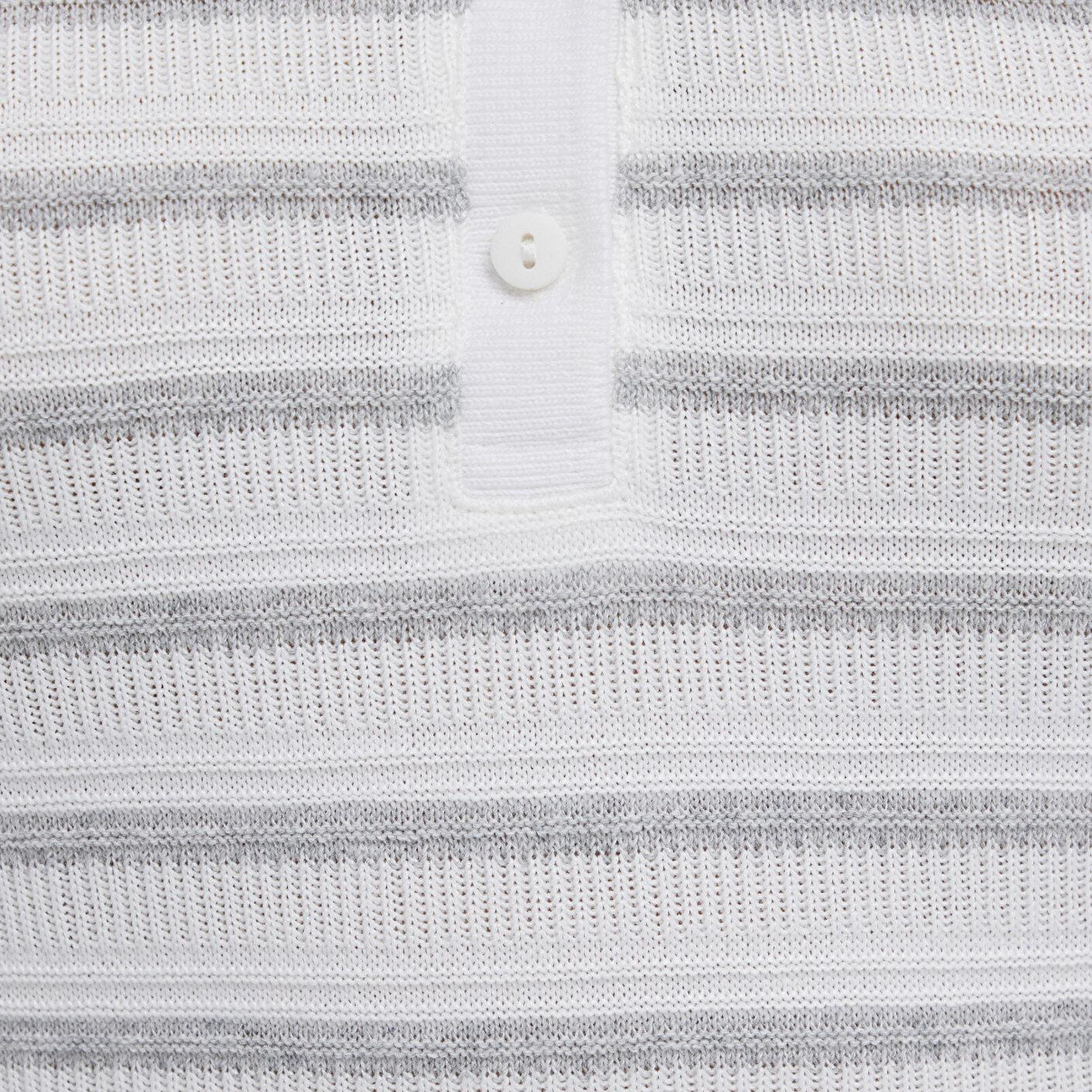 Mavi Gri Çizgi Dokulu Beyaz Polo Tişört Slim Fit / Dar Kesim 1613787-88146