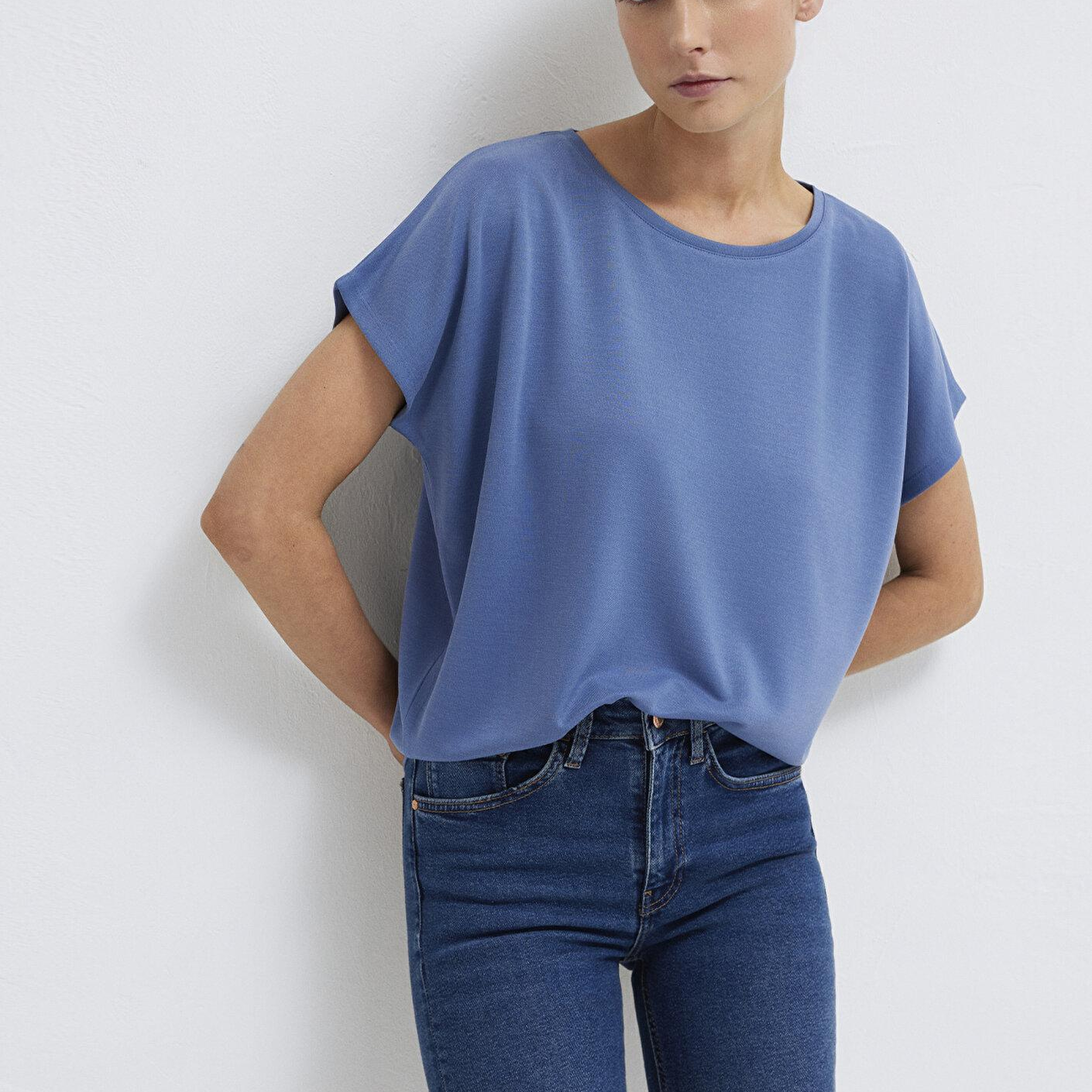 Mavi Soft-Premium Mavi (TENCEL™) Liyosel Karışımlı Tişört Loose Fit / Bol Rahat Kesim 167245-70738