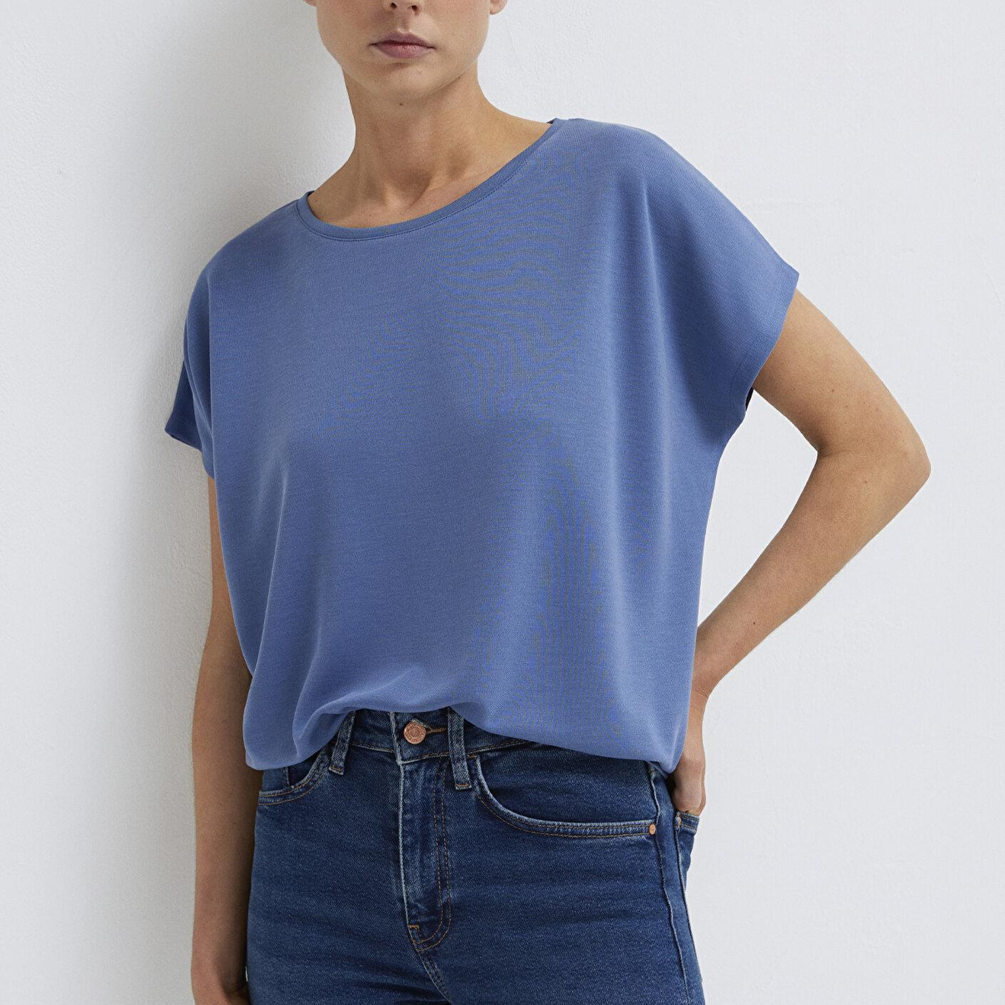 Mavi Soft-Premium Mavi (TENCEL™) Liyosel Karışımlı Tişört Loose Fit / Bol Rahat Kesim 167245-70738