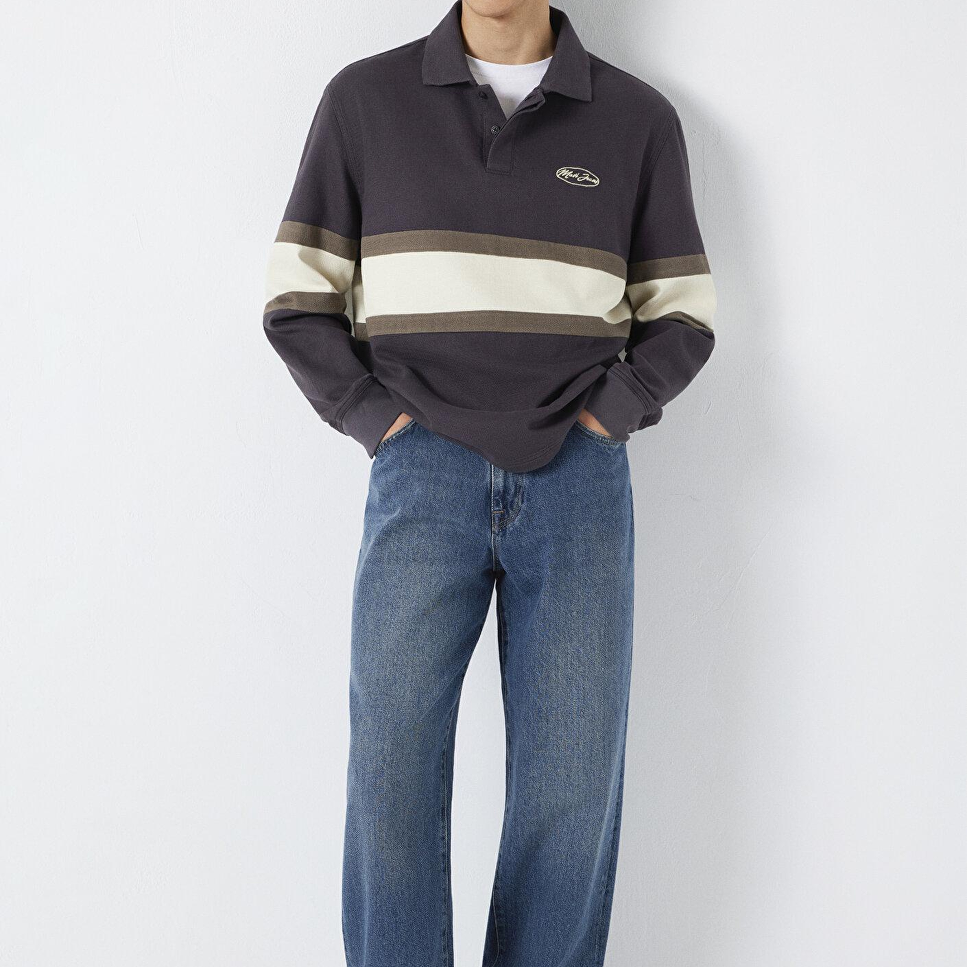 Mavi Mavi Jeans Nakışlı Polo Yaka Antrasit Sweatshirt 0S10575-70101