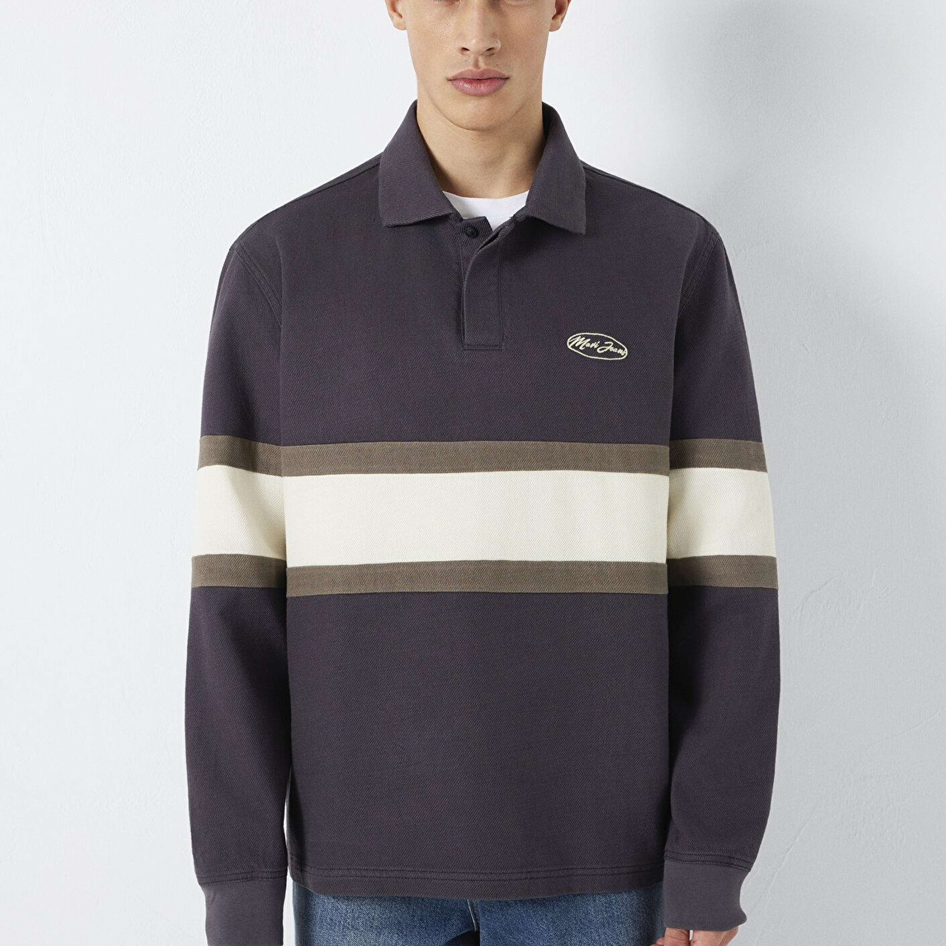 Mavi Mavi Jeans Nakışlı Polo Yaka Antrasit Sweatshirt 0S10575-70101