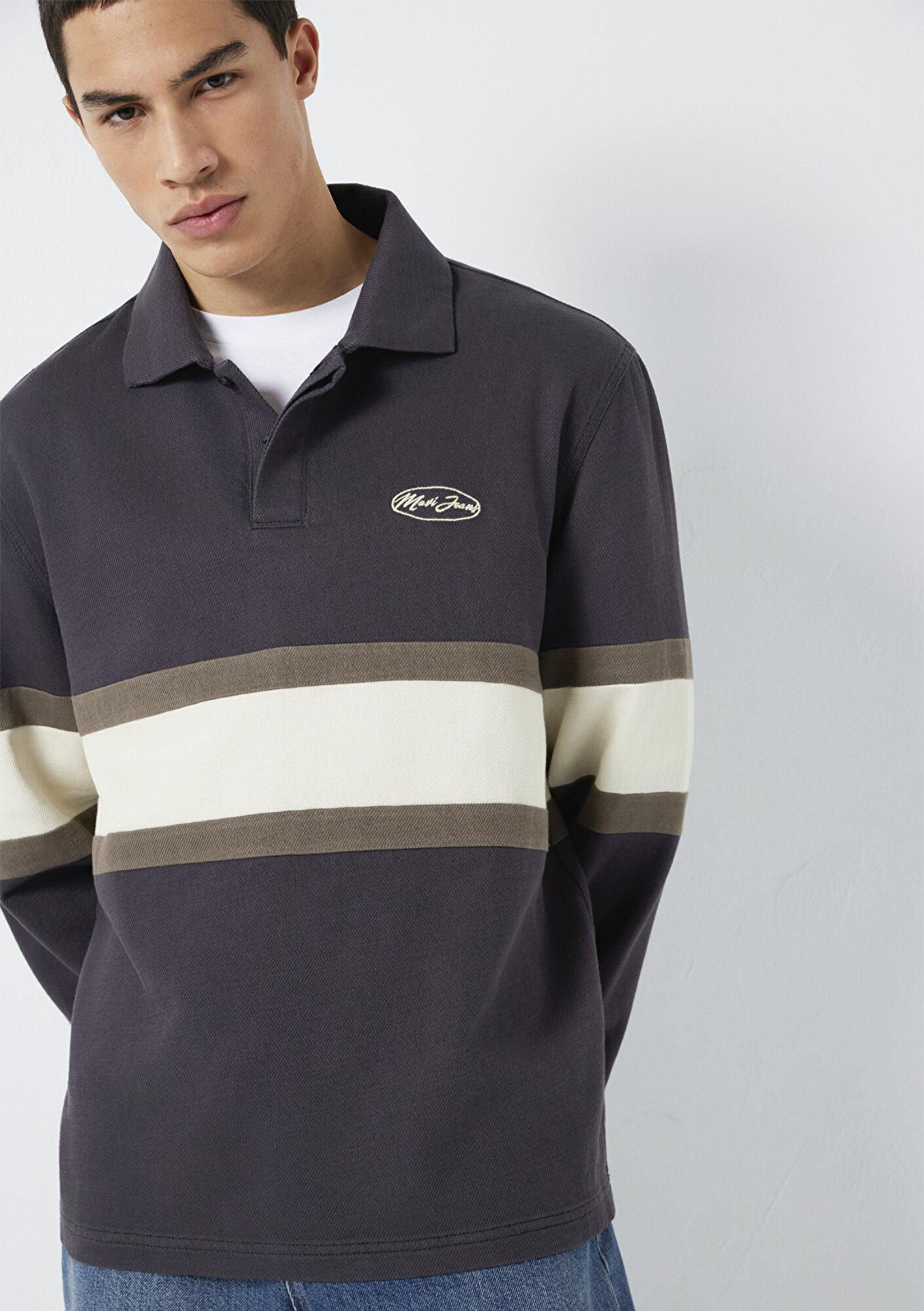 Mavi Mavi Jeans Nakışlı Polo Yaka Antrasit Sweatshirt 0S10575-70101