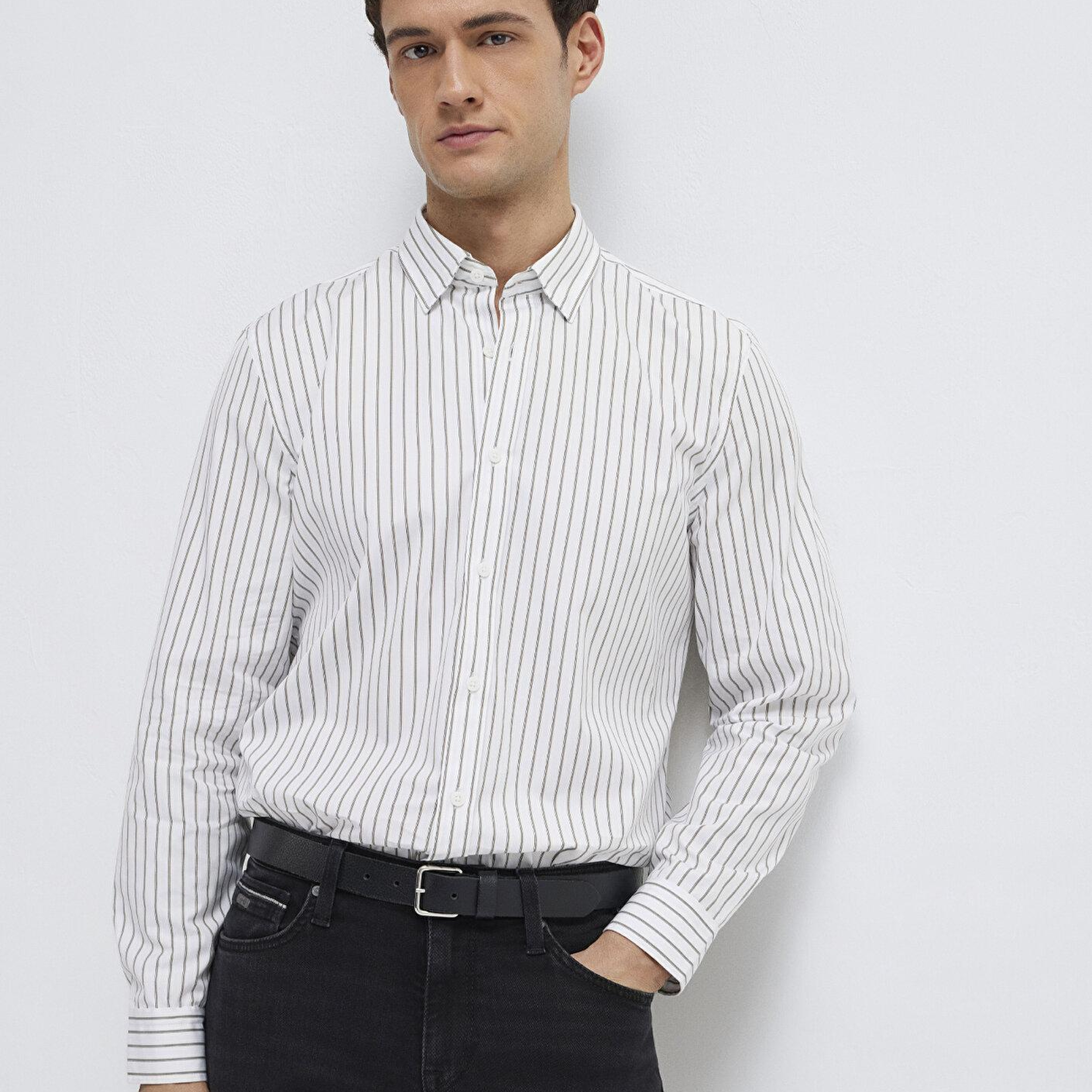 Mavi Mavi Black Çizgili Beyaz Gömlek Regular Fit / Normal Kesim 0211864-91411