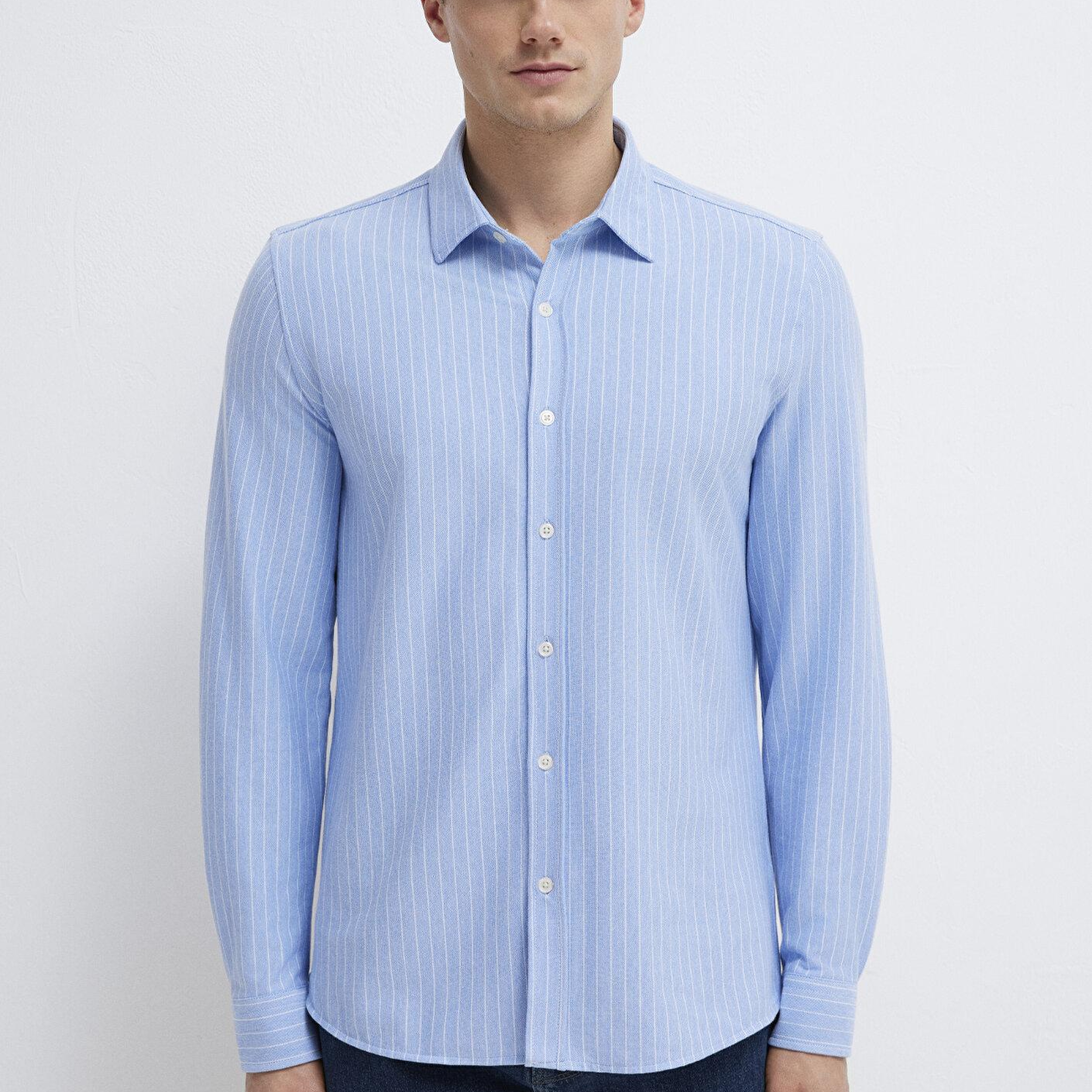 Mavi Çizgili Mavi Gömlek Slim Fit / Dar Kesim 0211858-91409