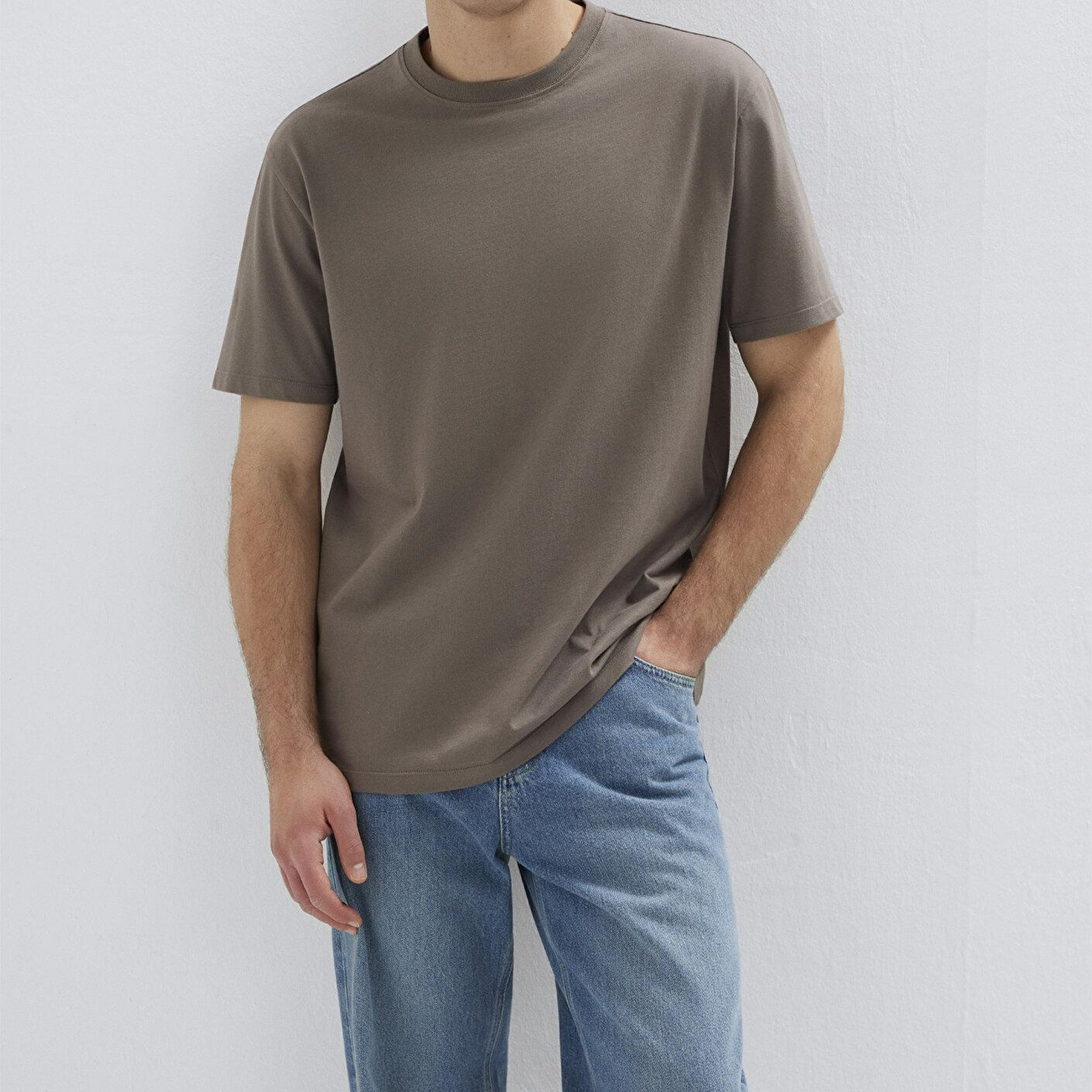 Mavi Kahverengi Basic Tişört Loose Fit / Bol Rahat Kesim 066249-87875