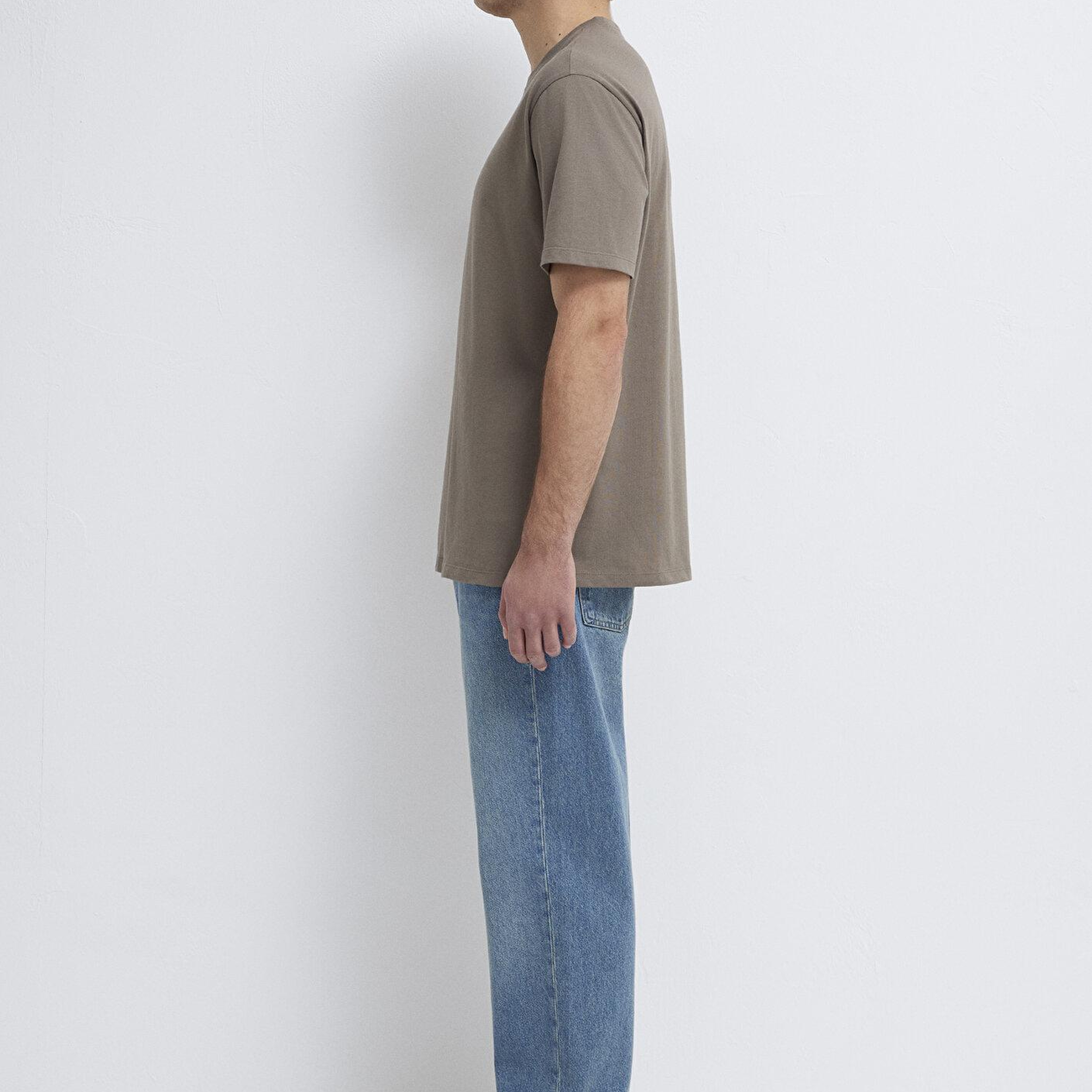 Mavi Kahverengi Basic Tişört Loose Fit / Bol Rahat Kesim 066249-87875