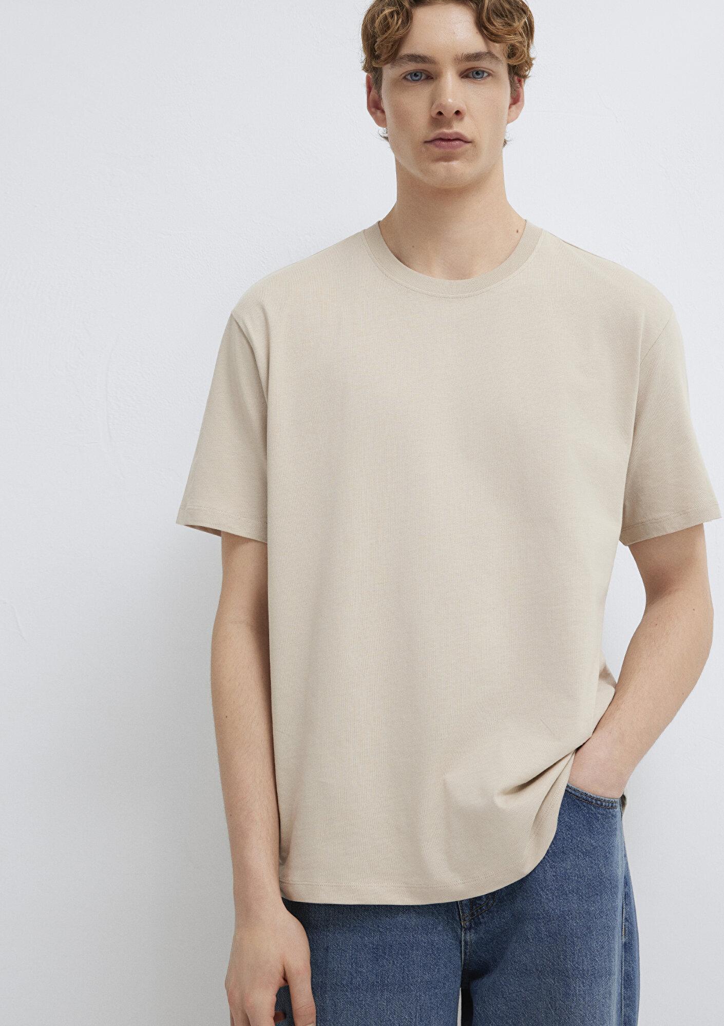 Mavi Bej Basic Tişört Loose Fit / Bol Rahat Kesim 066249-70004