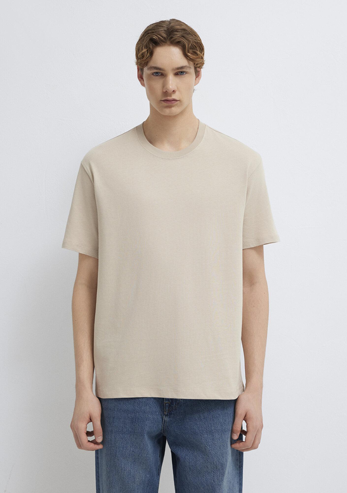 Mavi Bej Basic Tişört Loose Fit / Bol Rahat Kesim 066249-70004