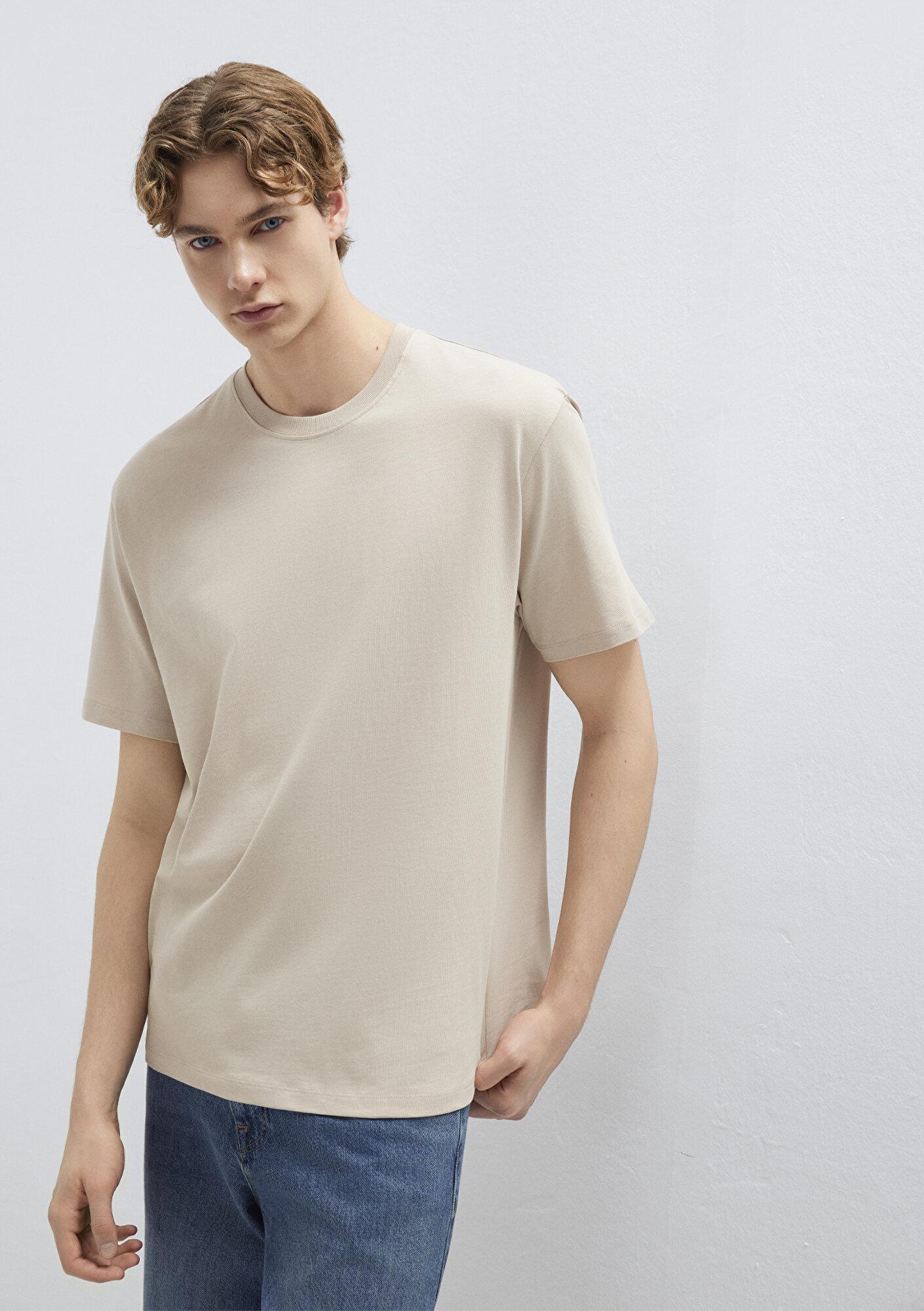 Mavi Bej Basic Tişört Loose Fit / Bol Rahat Kesim 066249-70004