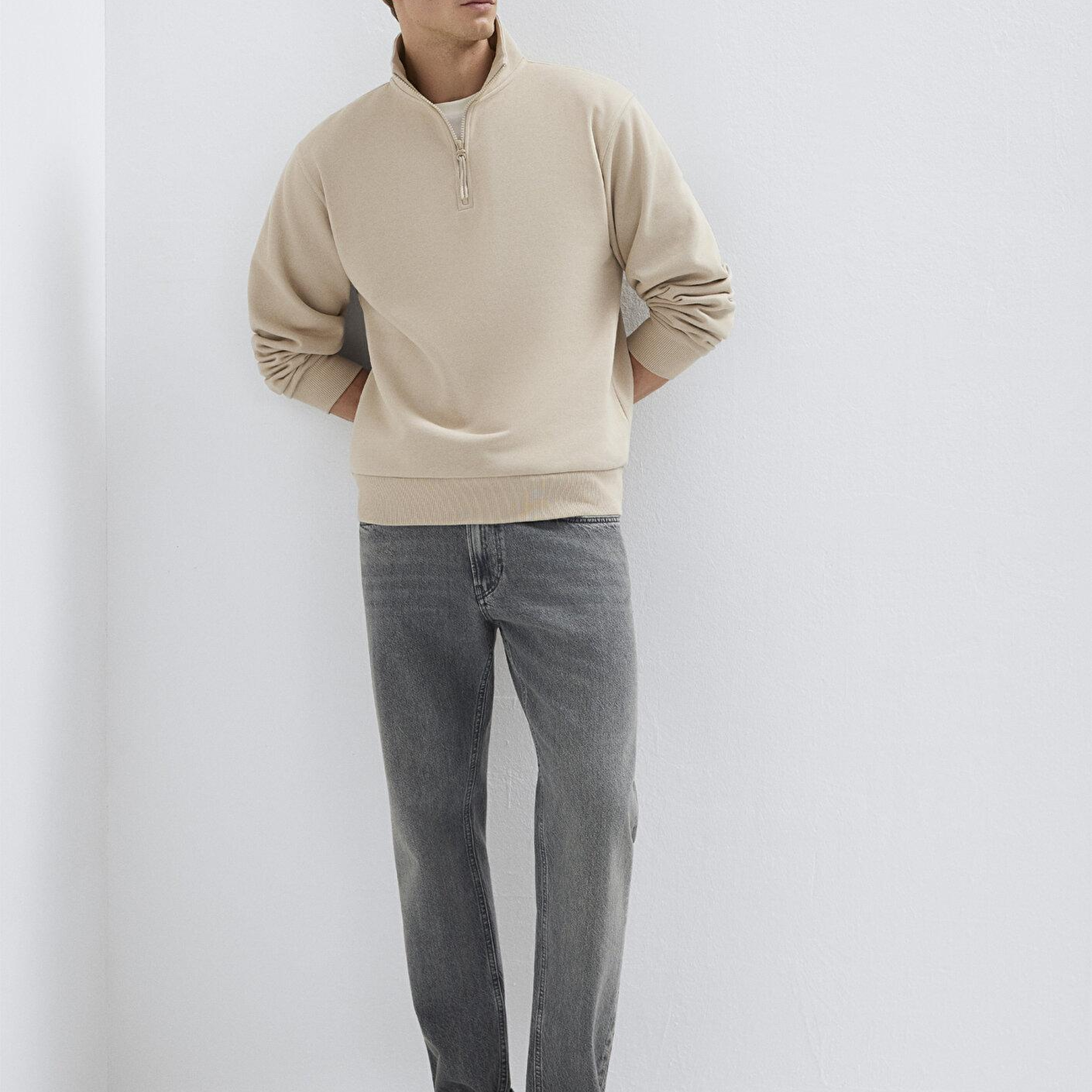 Mavi Yarı Fermuarlı Ekru Sweatshirt 0S10278-70004