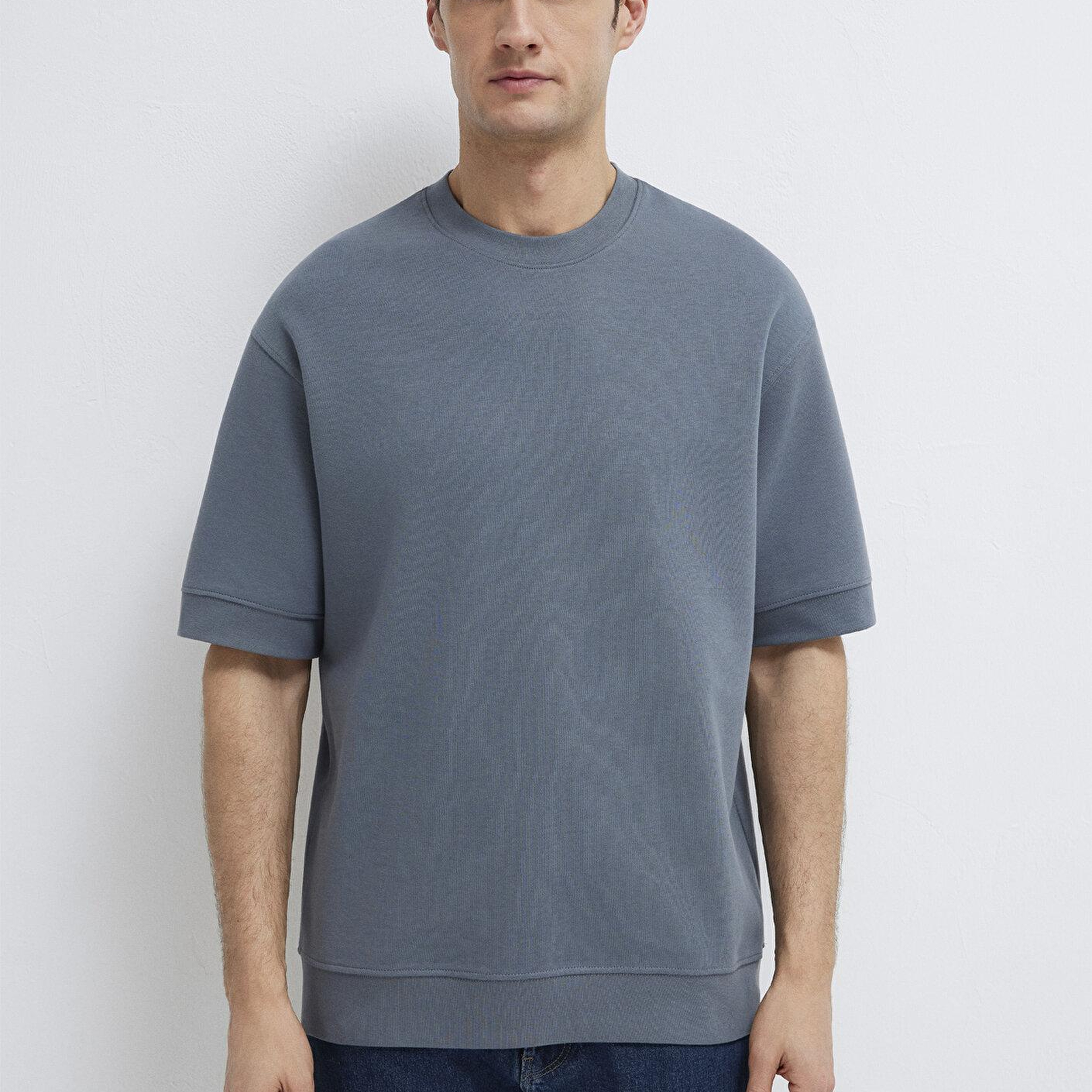 Mavi Bisiklet Yaka Mavi Tişört Loose Fit / Bol Rahat Kesim 0611614-80776