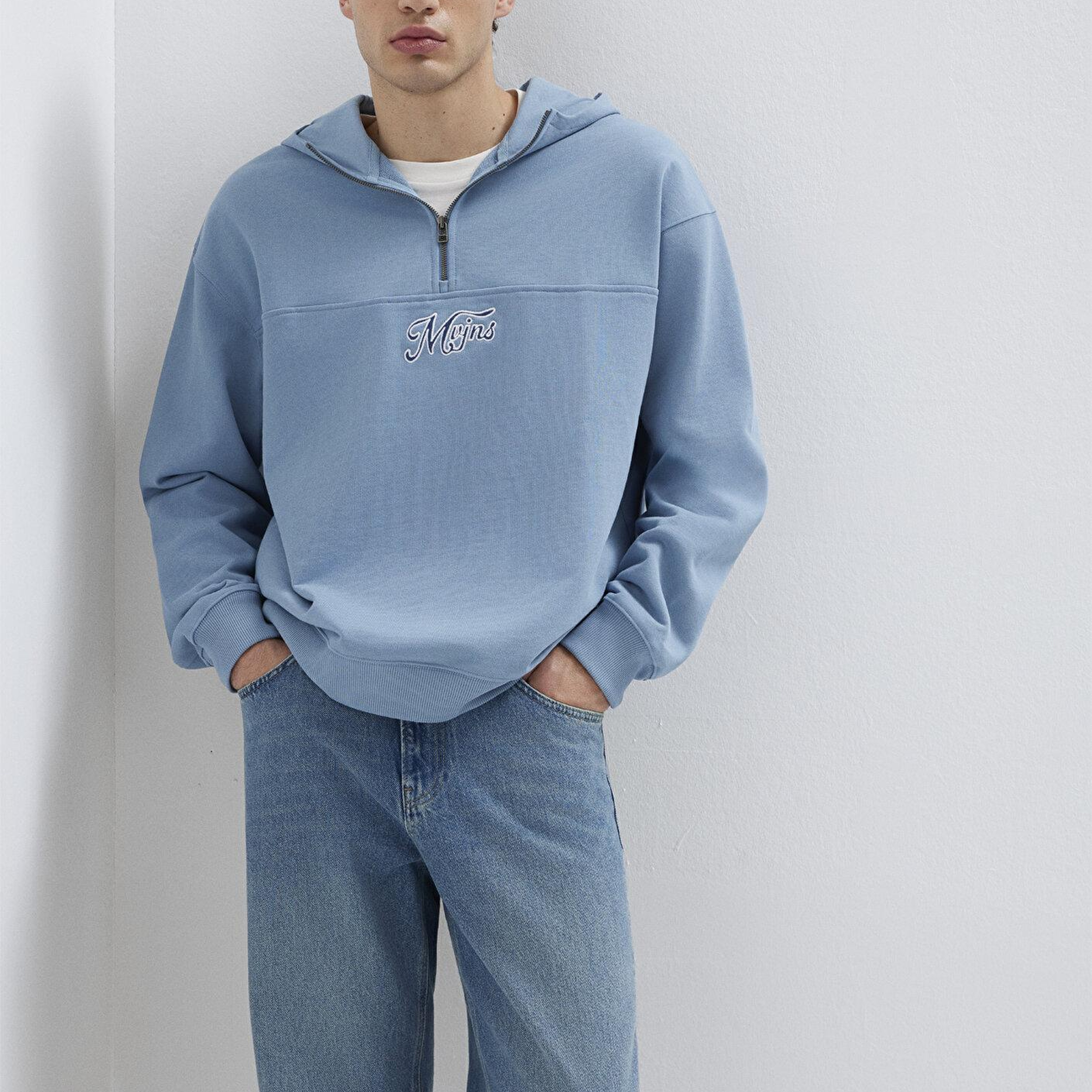 Mavi MVJNS Nakışlı Yarı Fermuarlı Mavi Sweatshirt 0S10543-86998