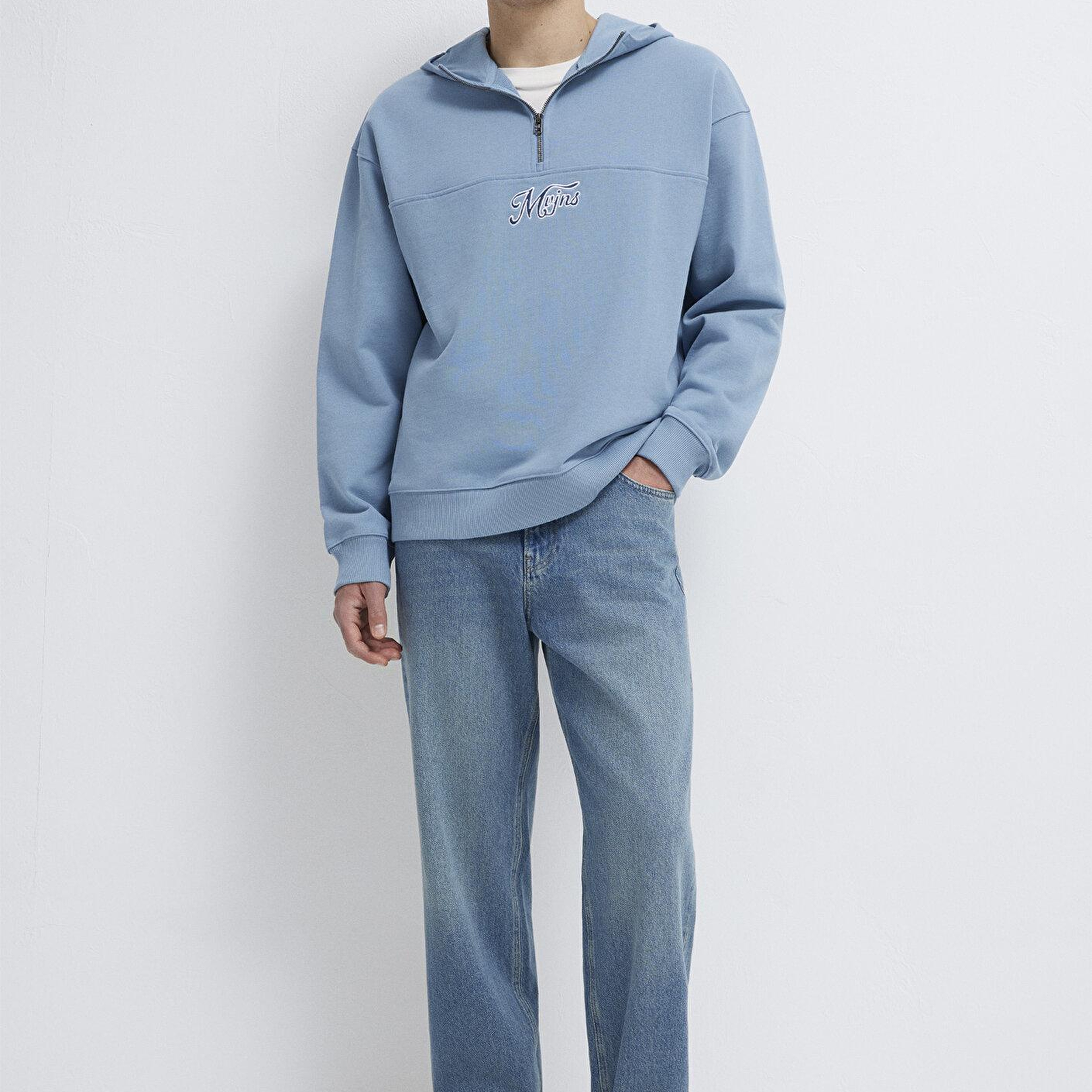 Mavi MVJNS Nakışlı Yarı Fermuarlı Mavi Sweatshirt 0S10543-86998